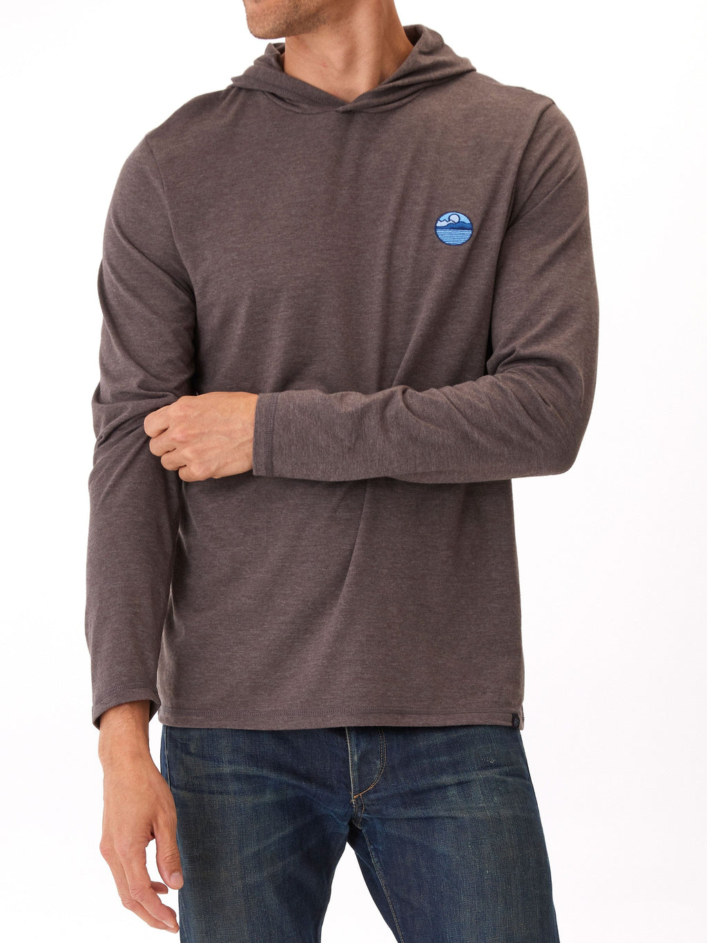 Men's Triblend Embroidery Hoodie Tee - Casual Long Sleeve Pullover