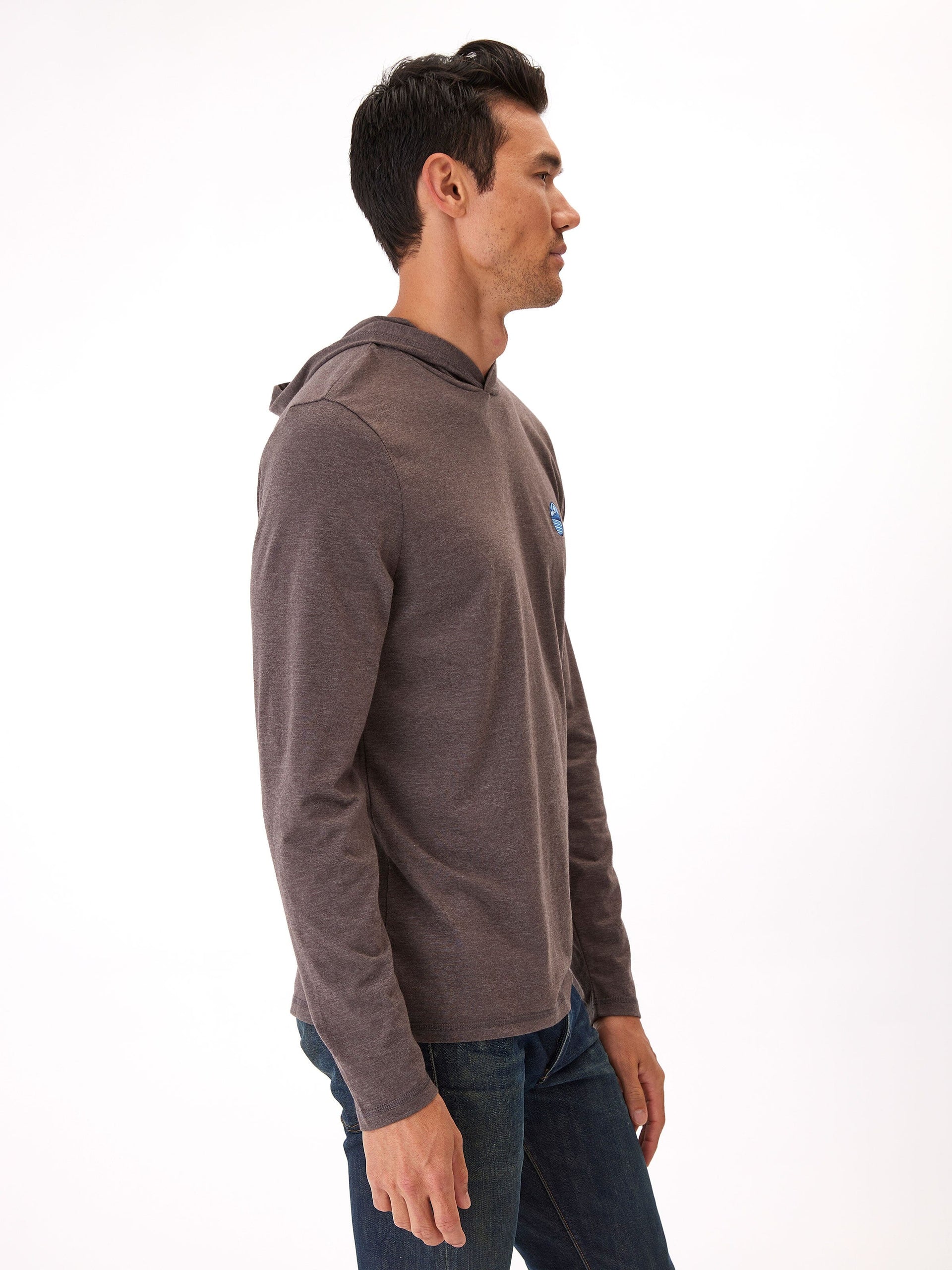 Men's Triblend Embroidery Hoodie Tee - Casual Long Sleeve Pullover