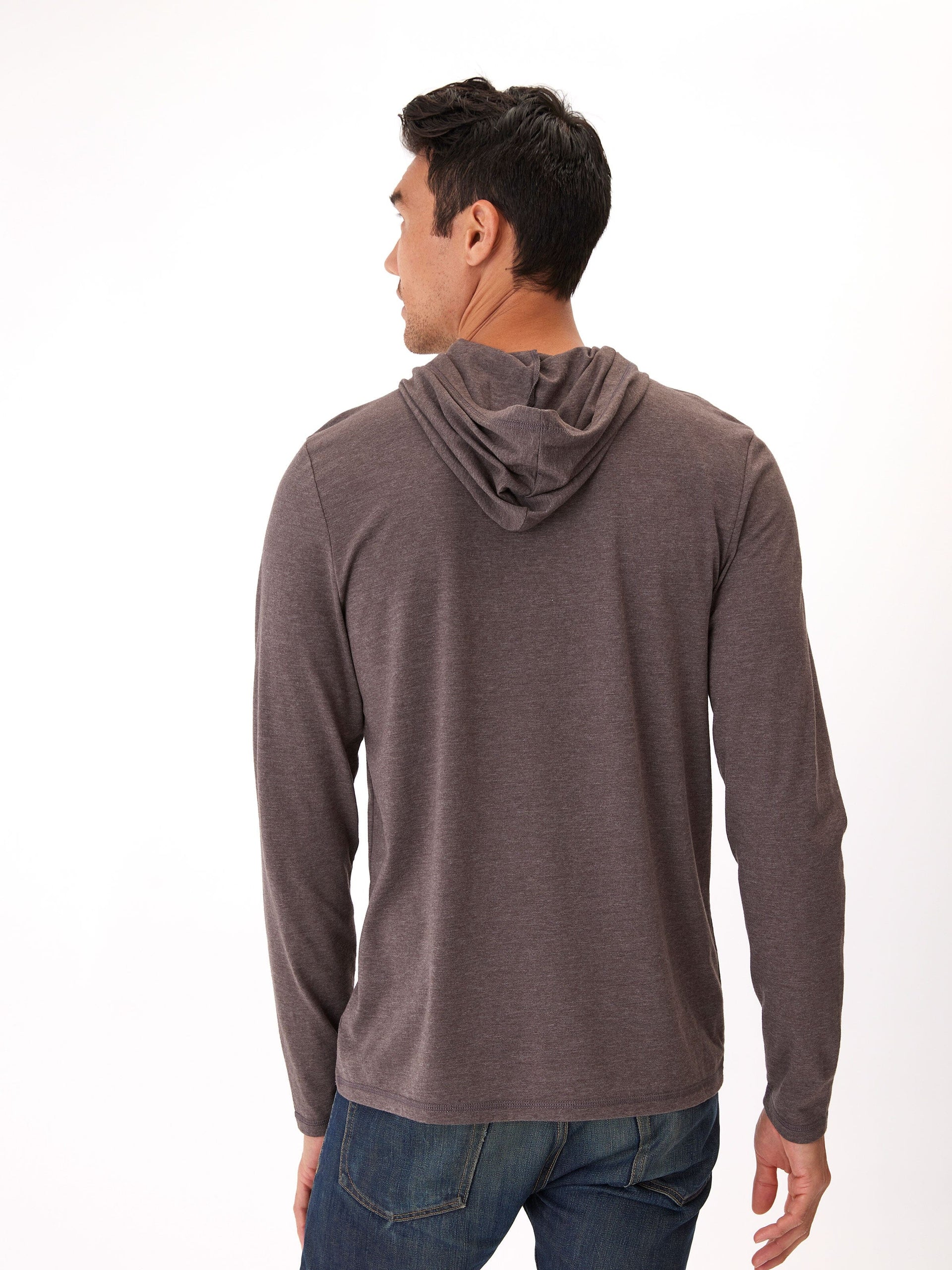 Men's Triblend Embroidery Hoodie Tee - Casual Long Sleeve Pullover