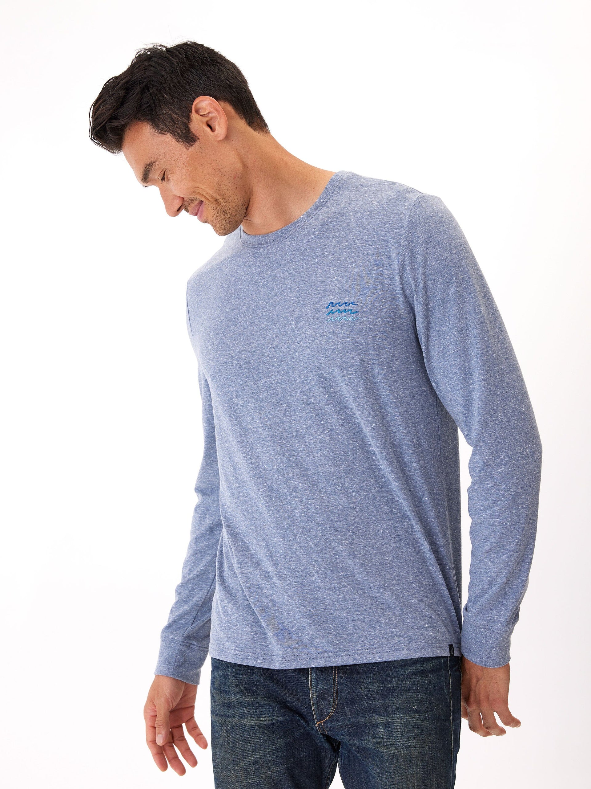Long Sleeve Triblend Crewneck Tee with Embroidered Detail
