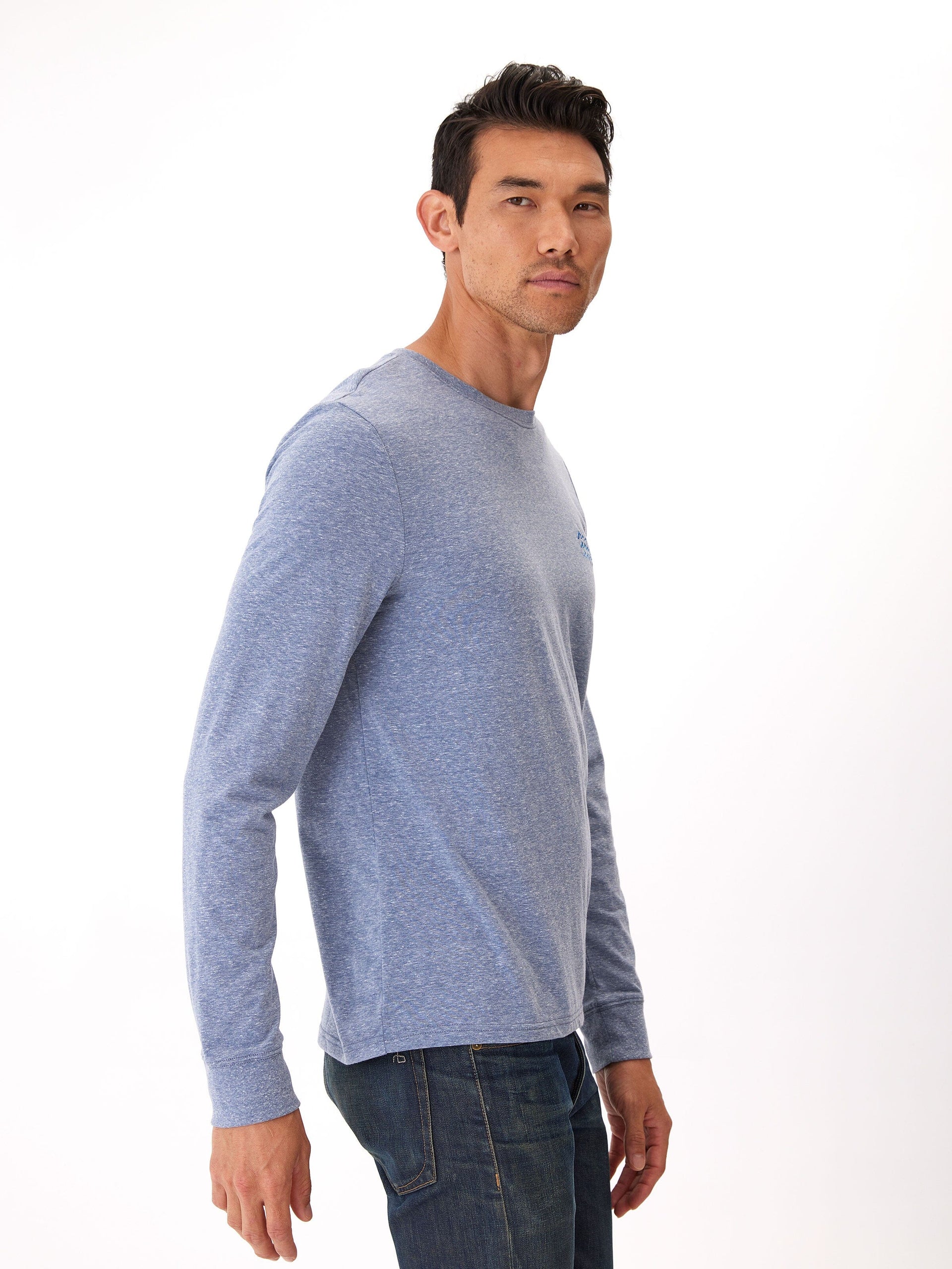 Long Sleeve Triblend Crewneck Tee with Embroidered Detail