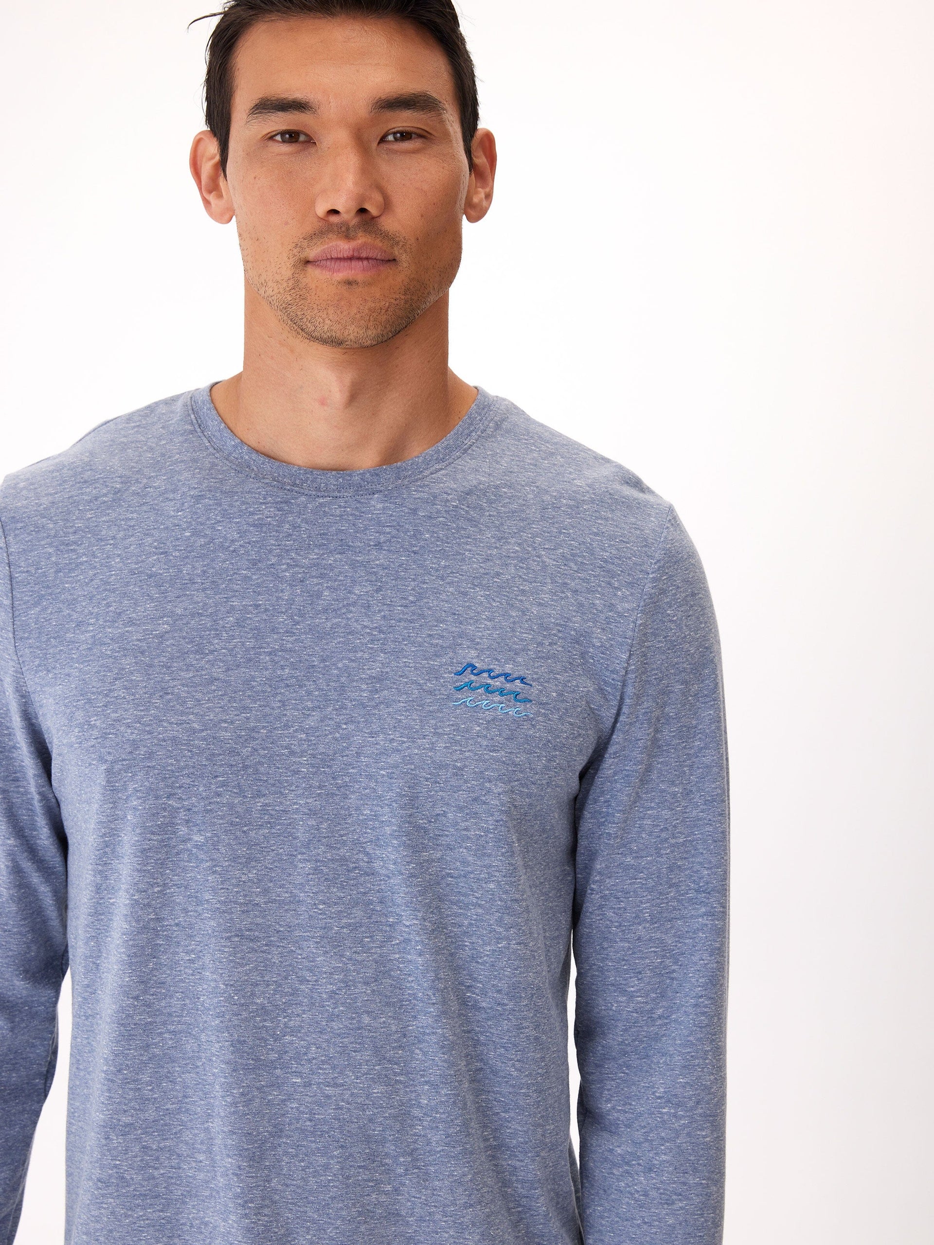 Long Sleeve Triblend Crewneck Tee with Embroidered Detail