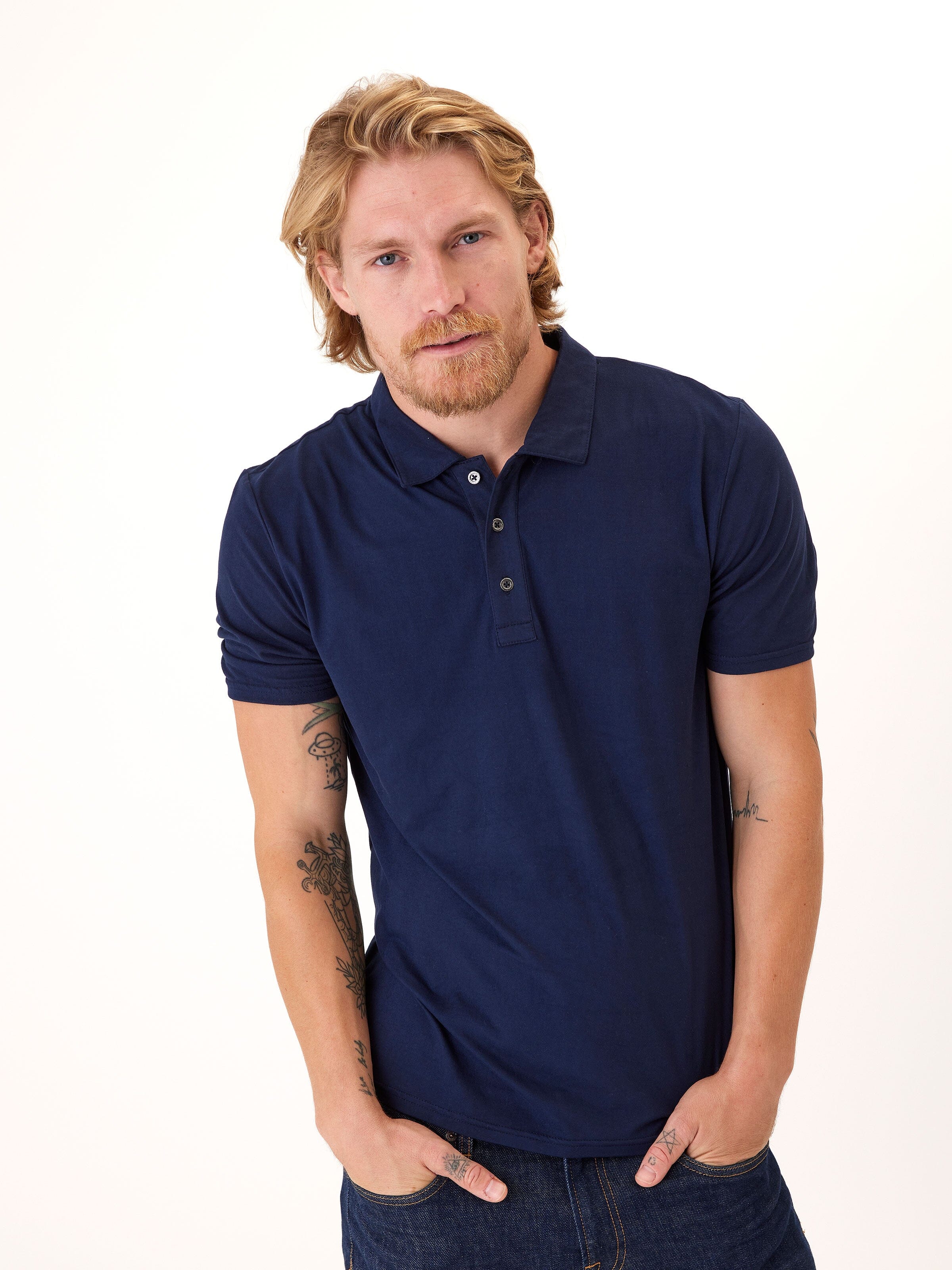 Henrique Luxe Jersey Polo Shirt in Navy Blue