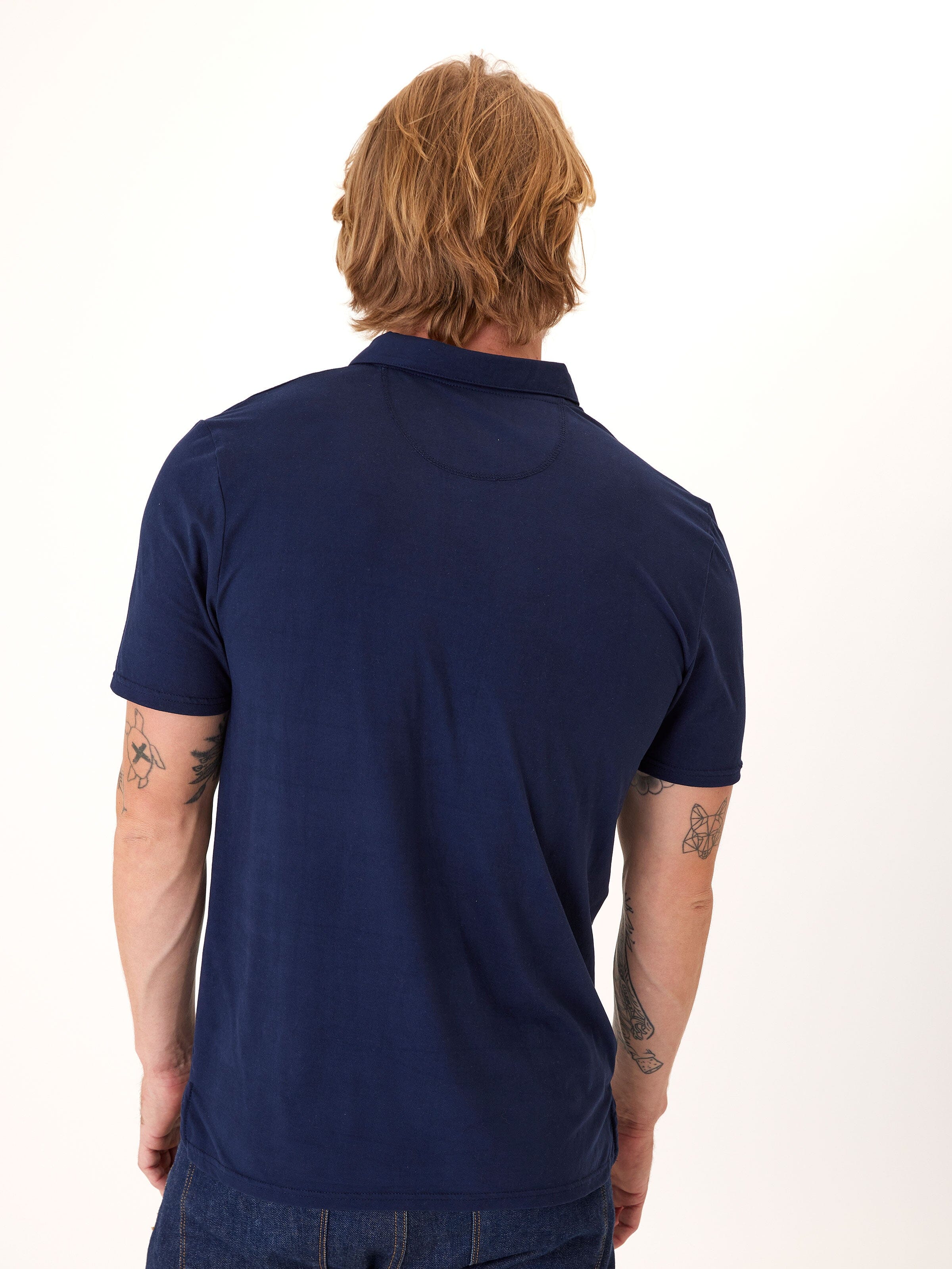 Henrique Luxe Jersey Polo Shirt in Navy Blue
