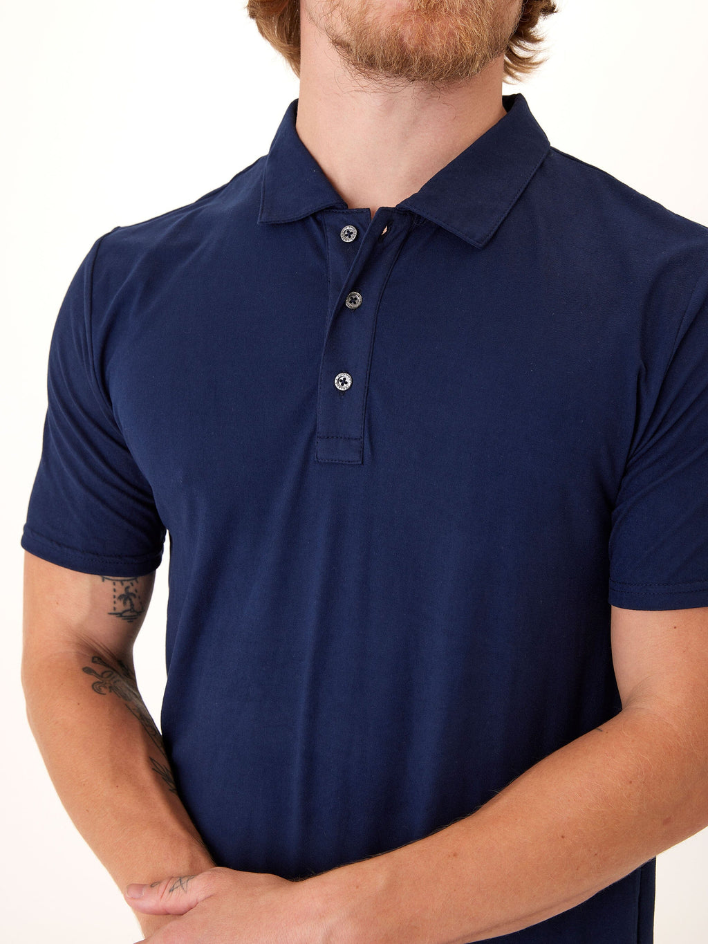 Henrique Luxe Jersey Polo Shirt in Navy Blue