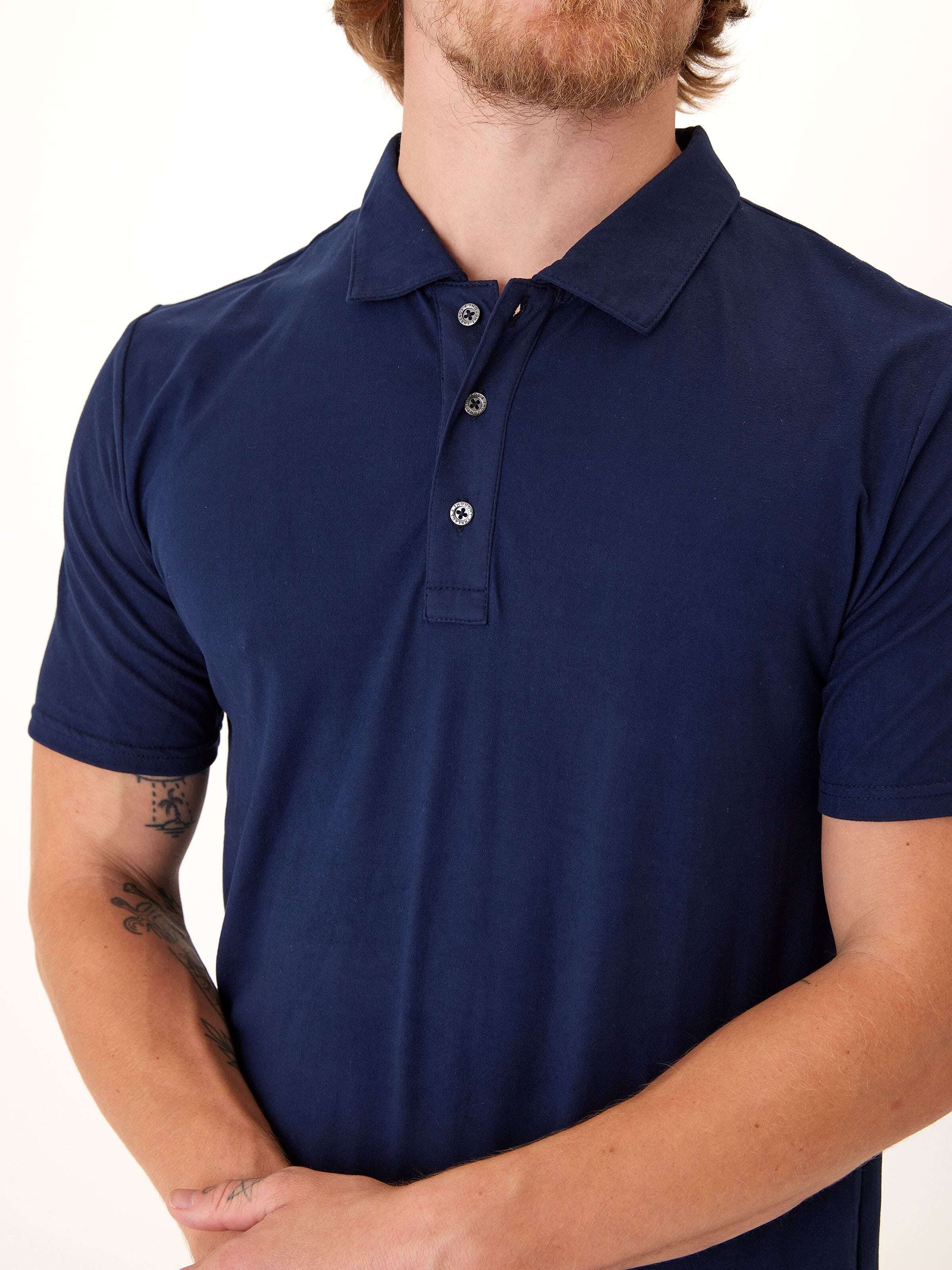 Henrique Luxe Jersey Polo Shirt in Navy Blue