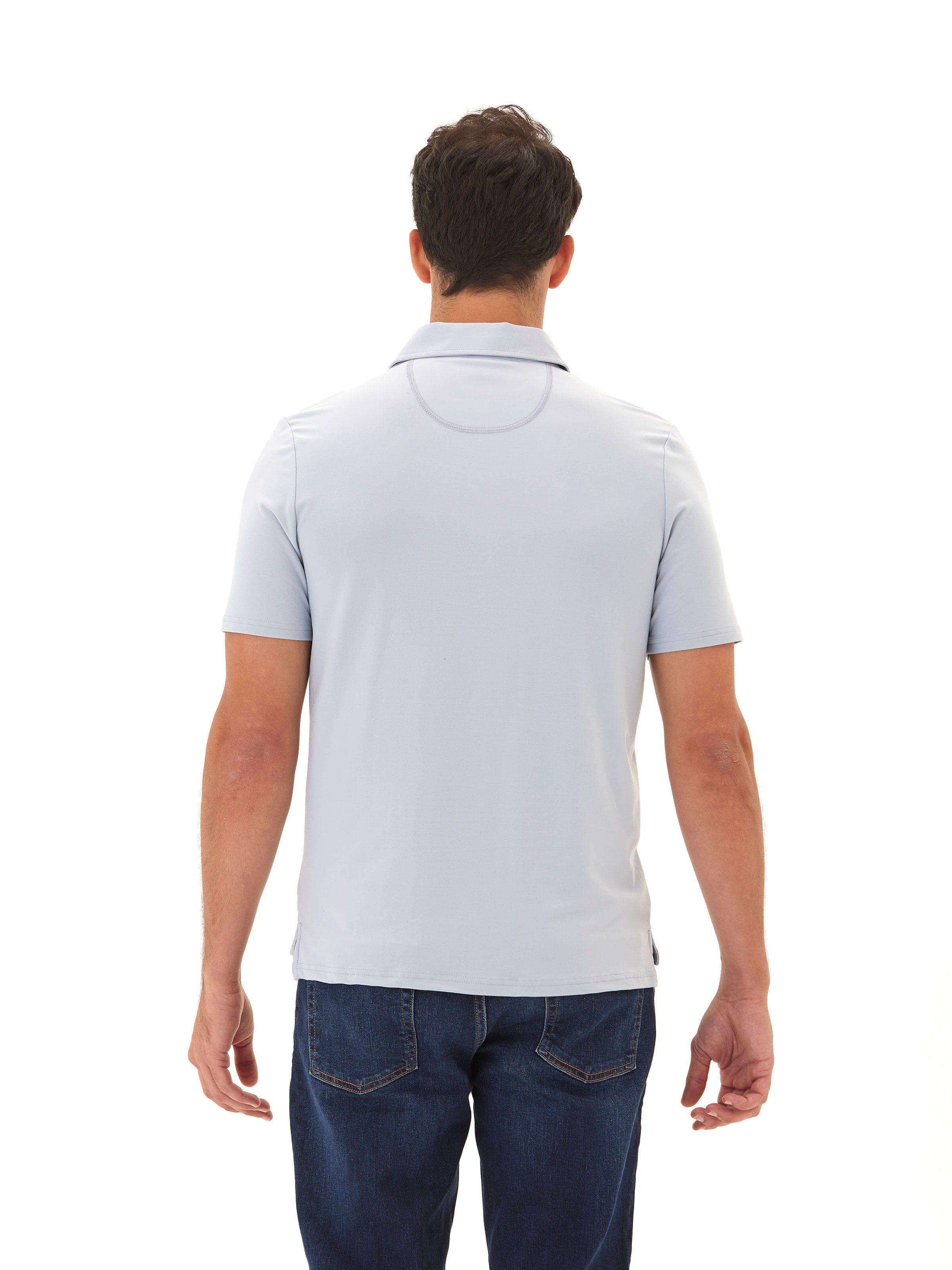 Henrique Luxe Jersey Polo Shirt in Light-Blue and Grey