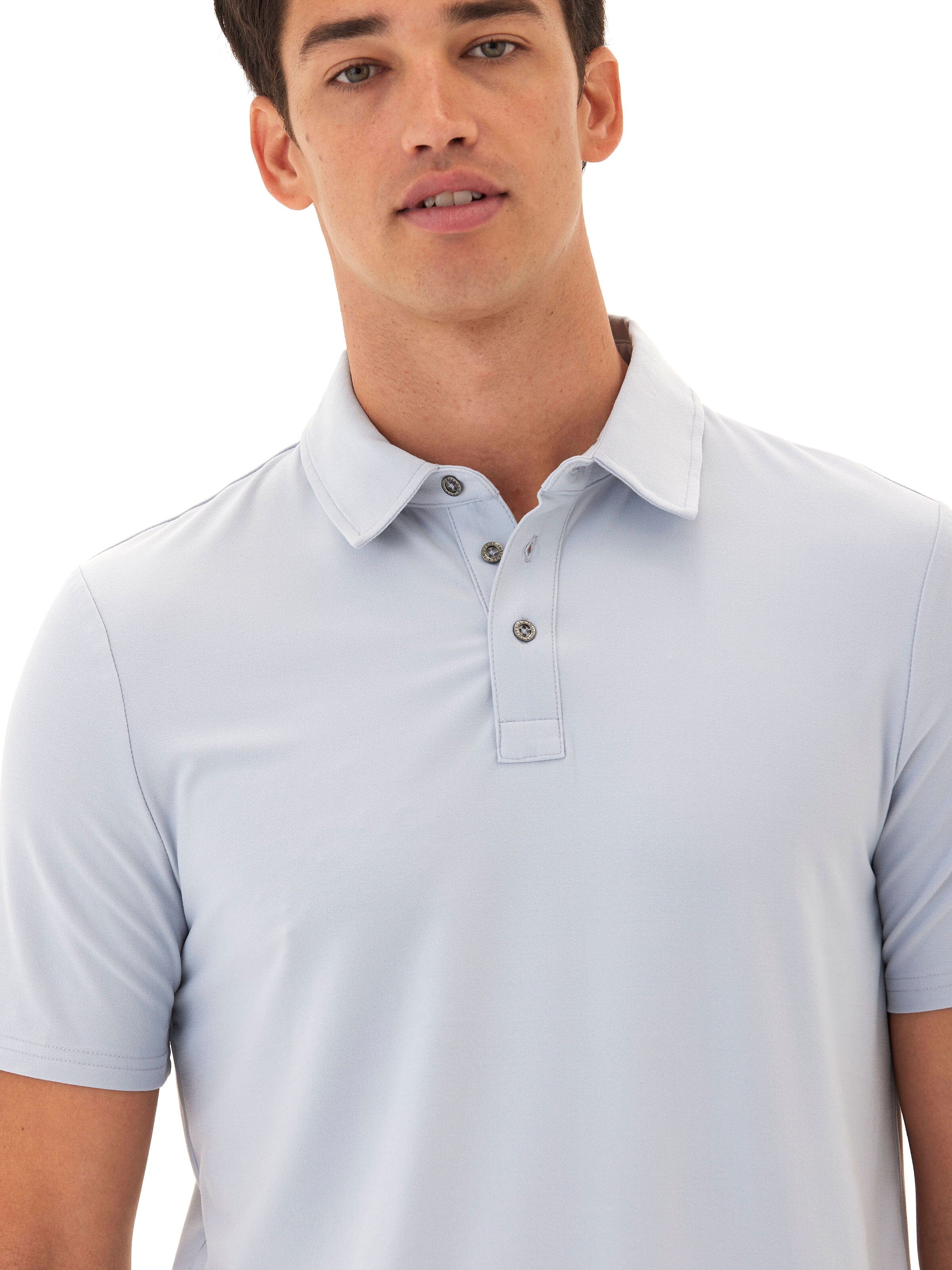 Henrique Luxe Jersey Polo Shirt in Light-Blue and Grey