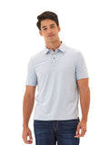 Men wearing a solid light-blue Henrique Luxe Jersey Polo in a minimalist style