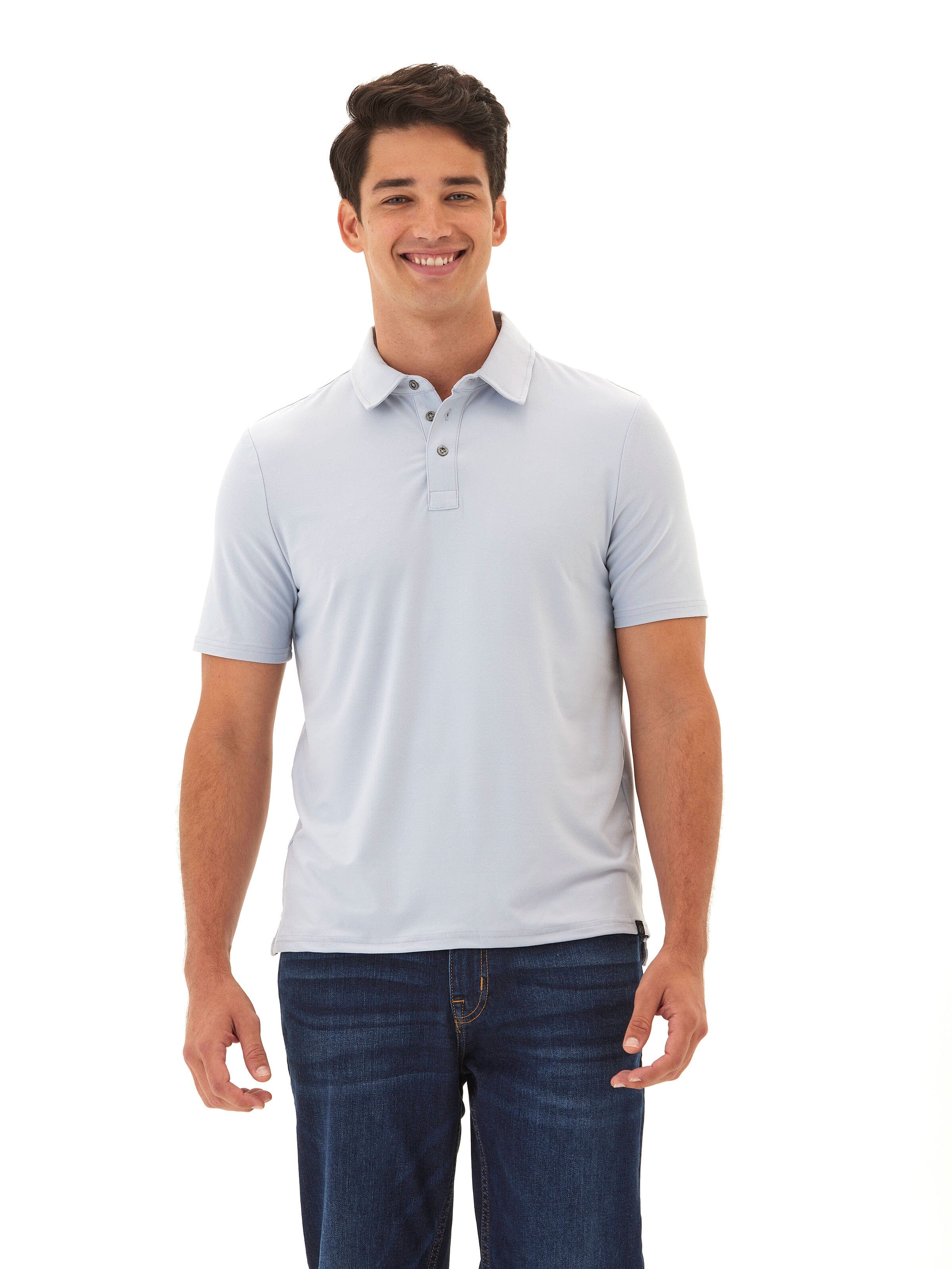 Henrique Luxe Jersey Polo Shirt in Light-Blue and Grey