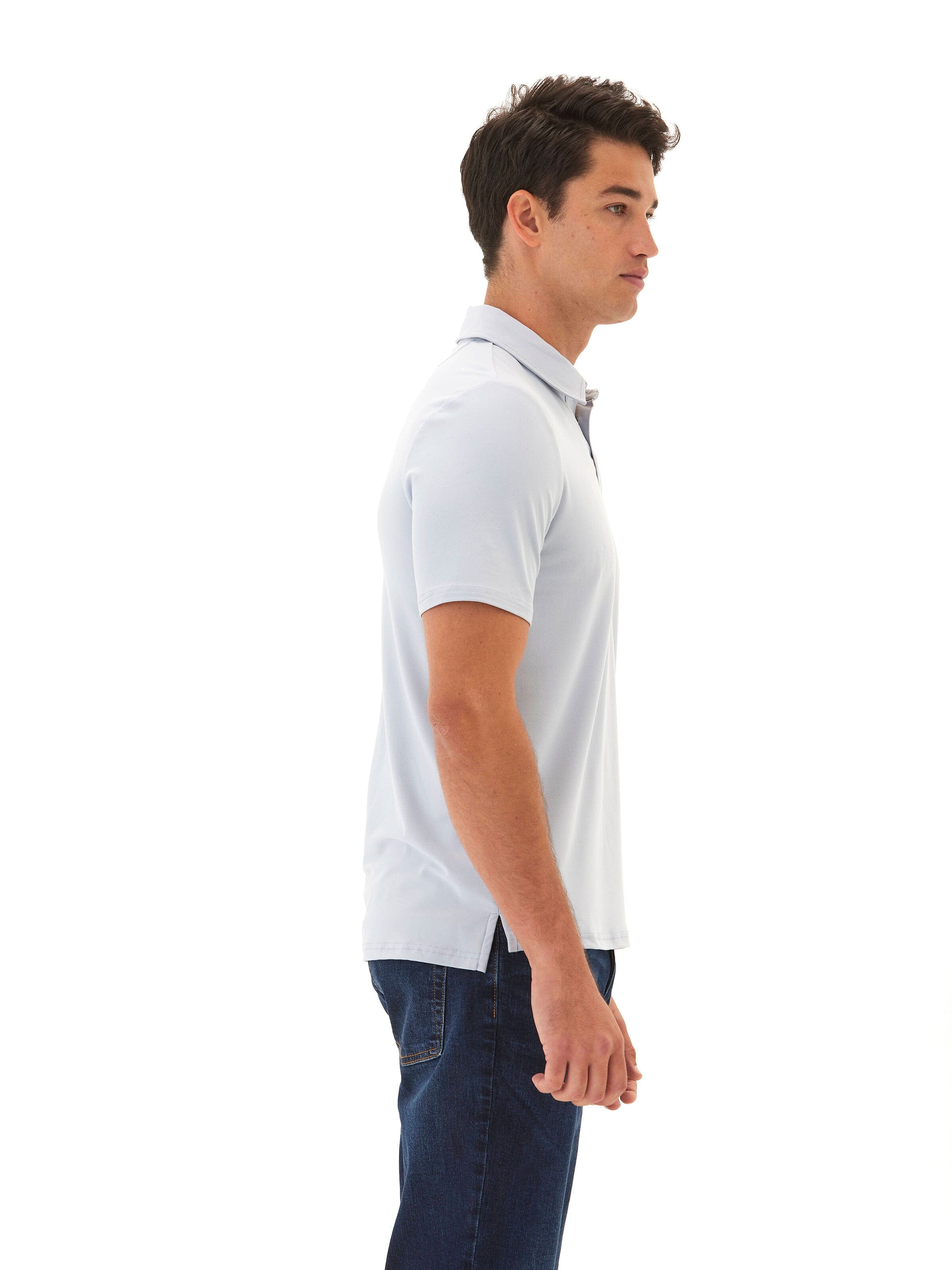 Henrique Luxe Jersey Polo Shirt in Light-Blue and Grey