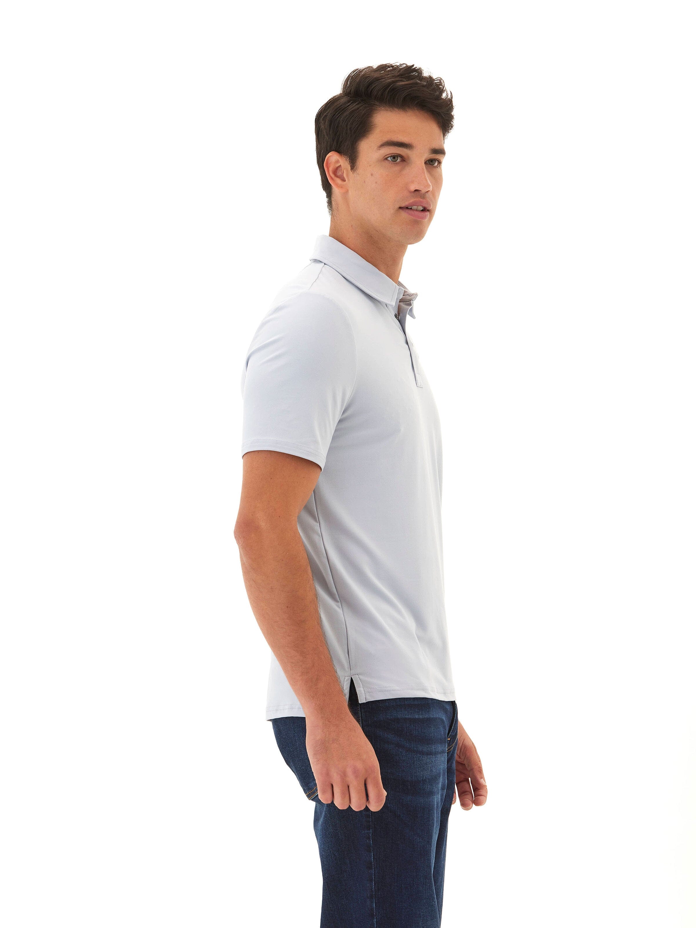 Henrique Luxe Jersey Polo Shirt in Light-Blue and Grey