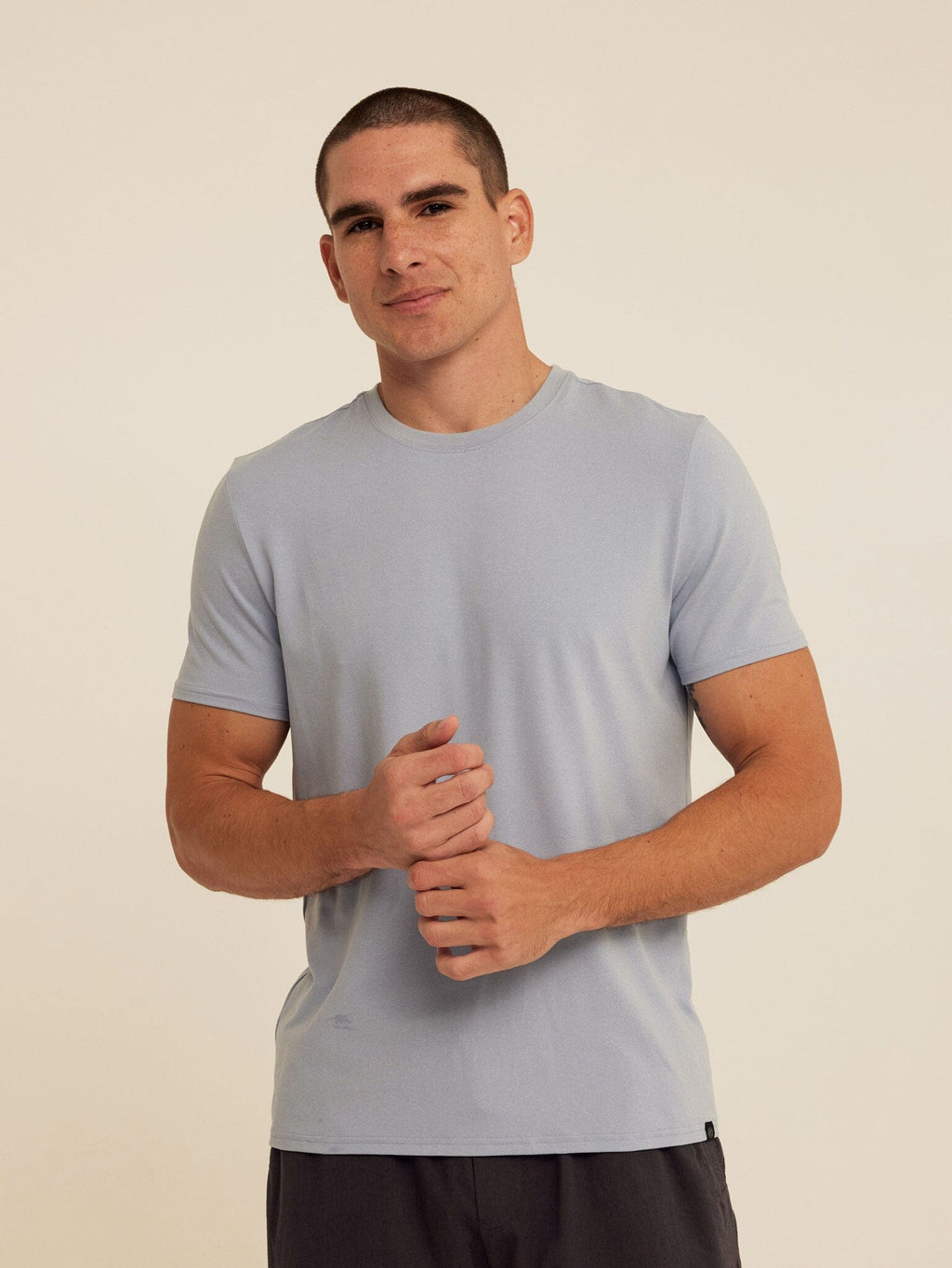 Men wearing a soft, premium Luxe Jersey crew neck t-shirt in a classic fit.