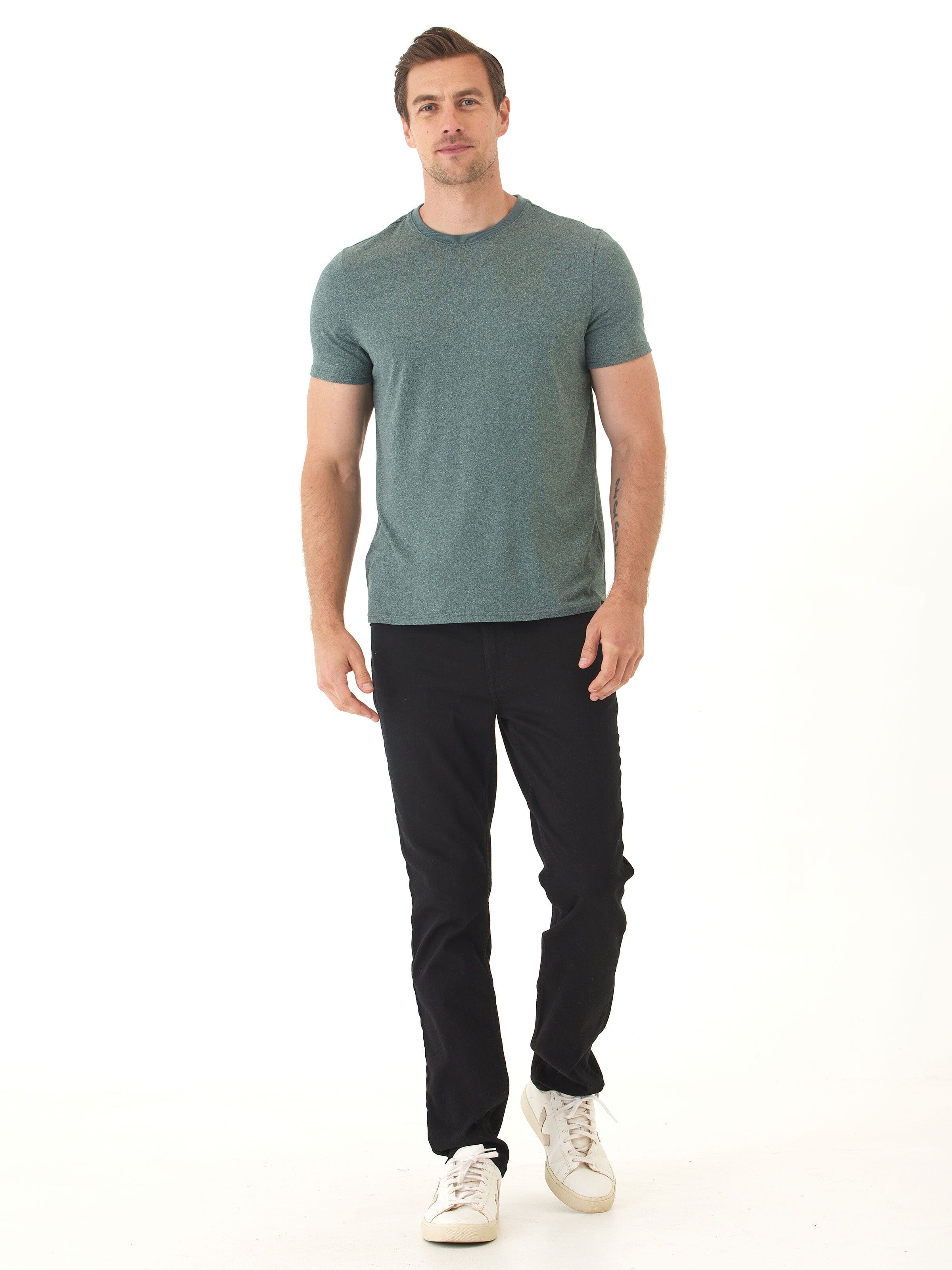 Men's Green and Grey Luxe Jersey Crew Neck Tee