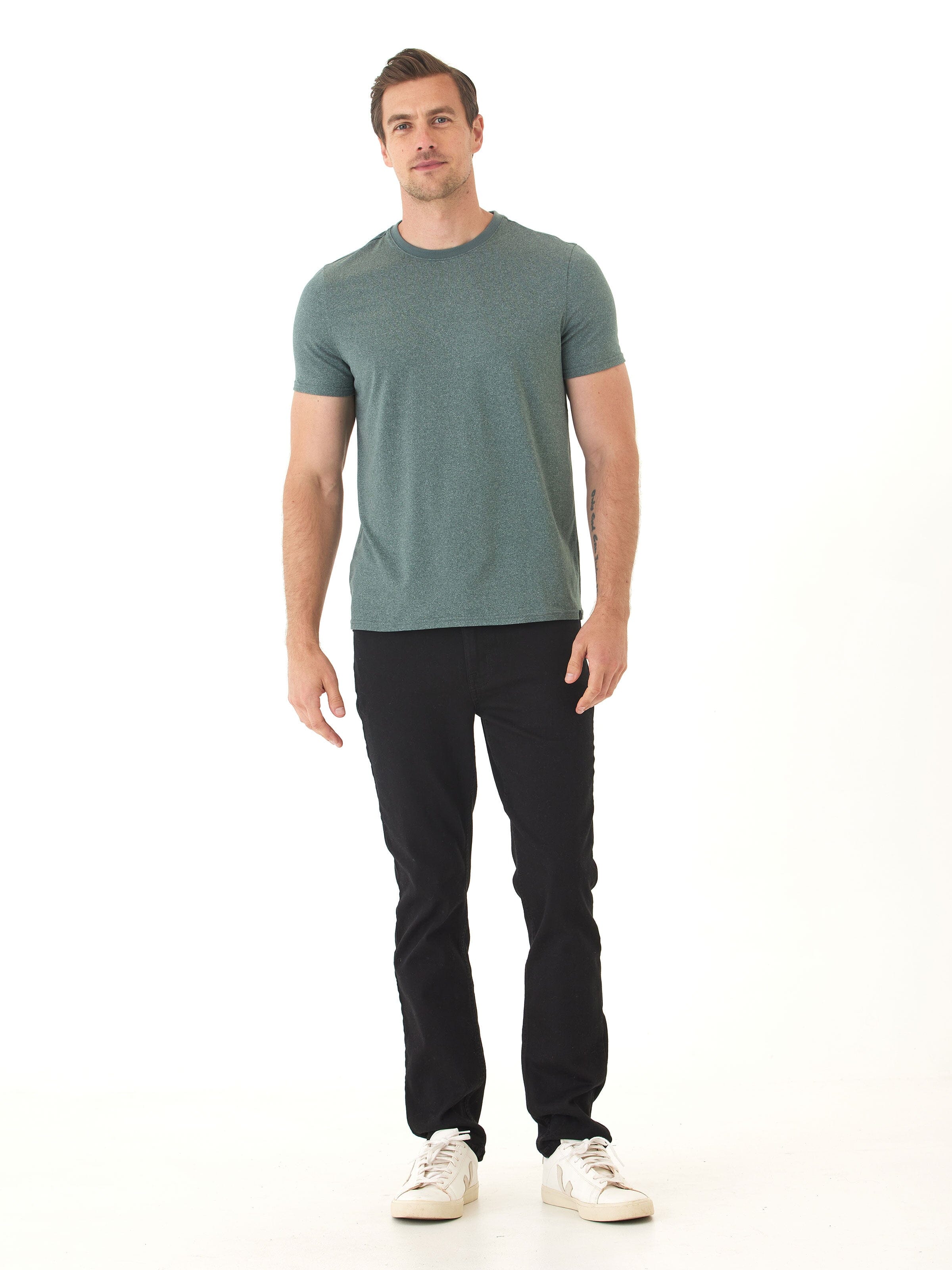 Men's Green and Grey Luxe Jersey Crew Neck Tee