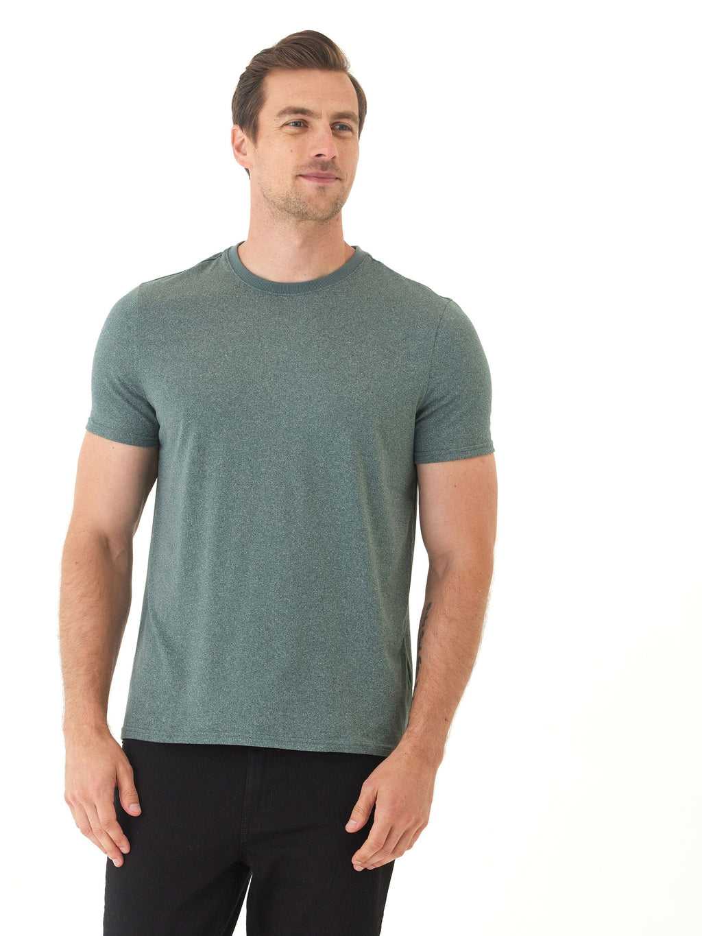 Men's Green and Grey Luxe Jersey Crew Neck Tee