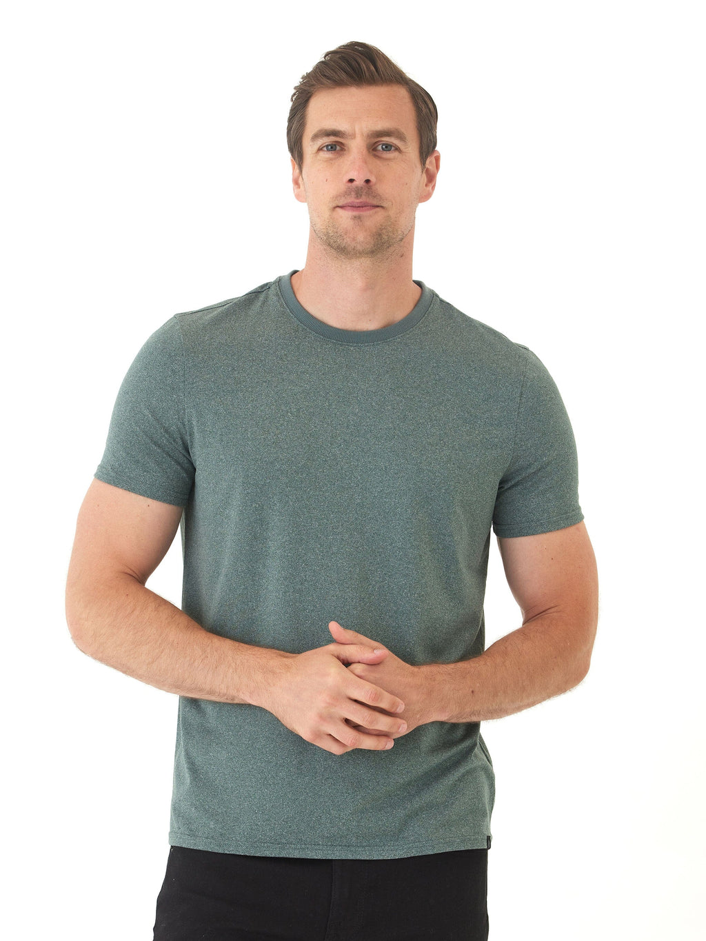 Men's Green and Grey Luxe Jersey Crew Neck Tee