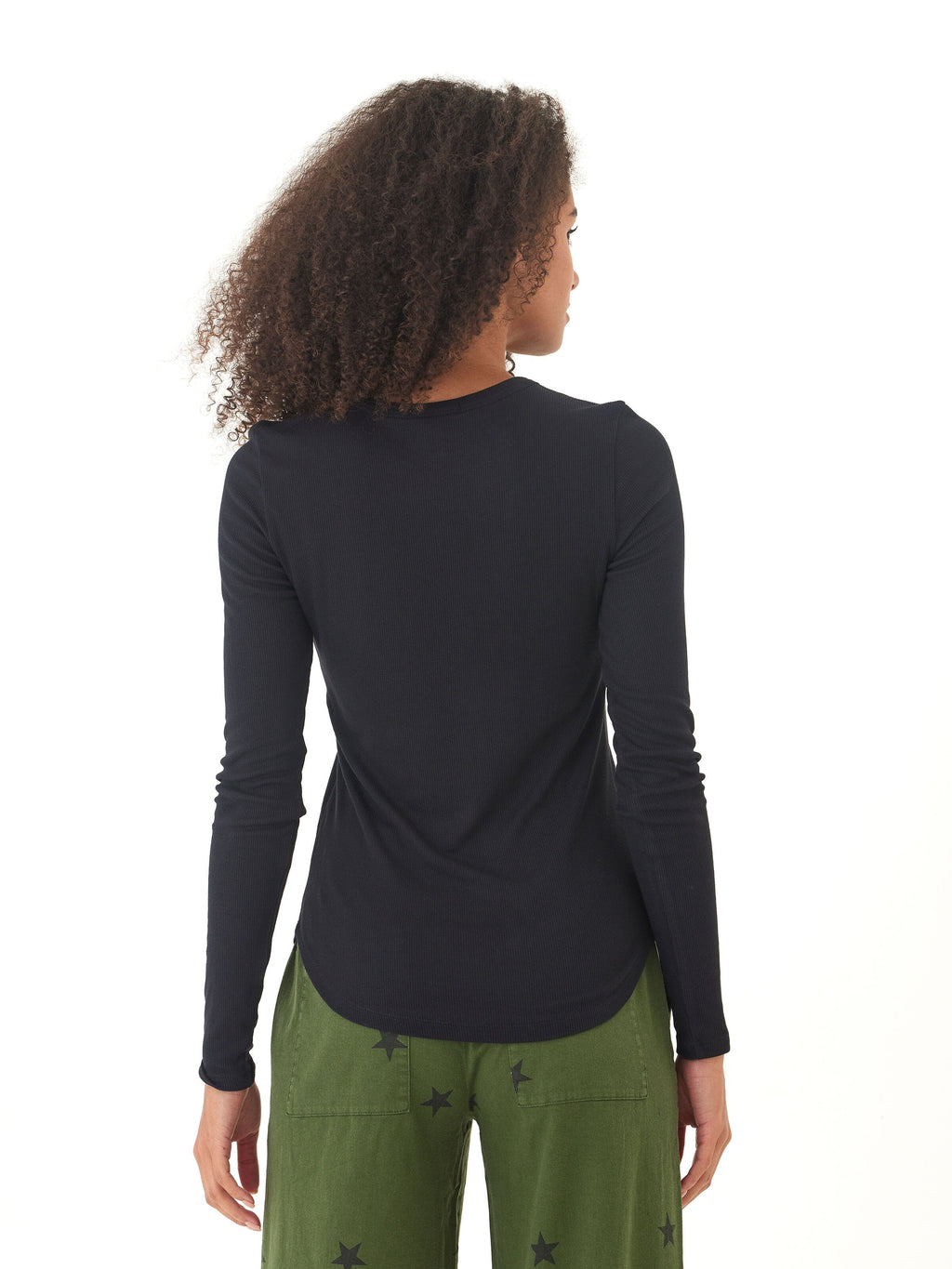 Torri Feather Rib Long Sleeve Crew Tee in Black