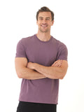 Men's Core Luxe Jersey crew neck t-shirt in purple and heathered-grey, minimalist essential style.