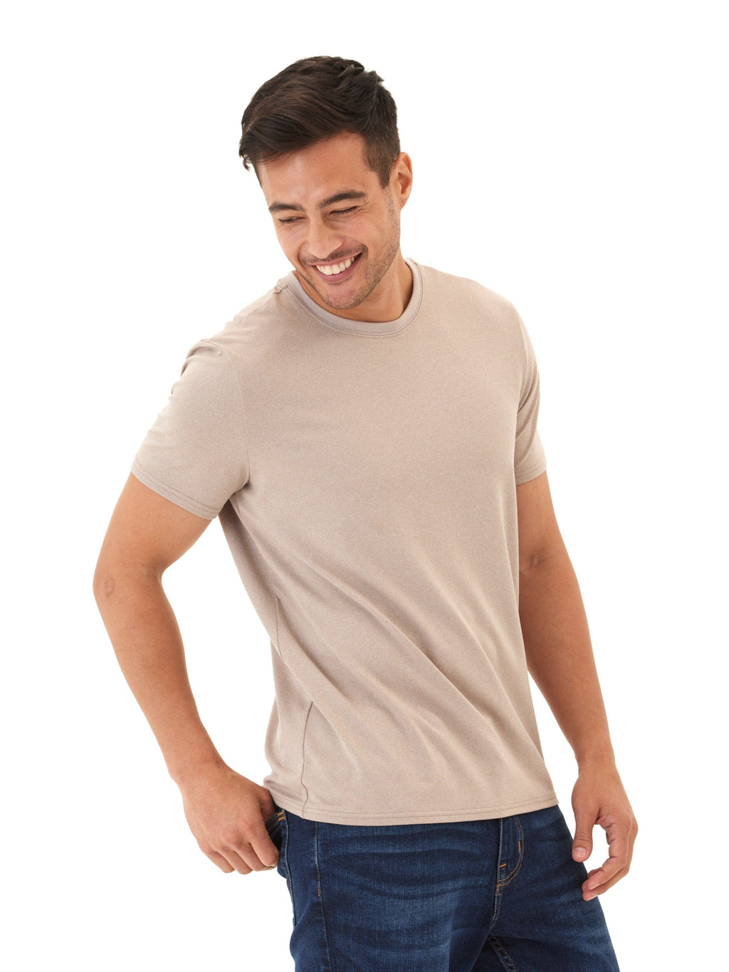 Men's Core Luxe Jersey Crew Neck Tee in Beige and Tan