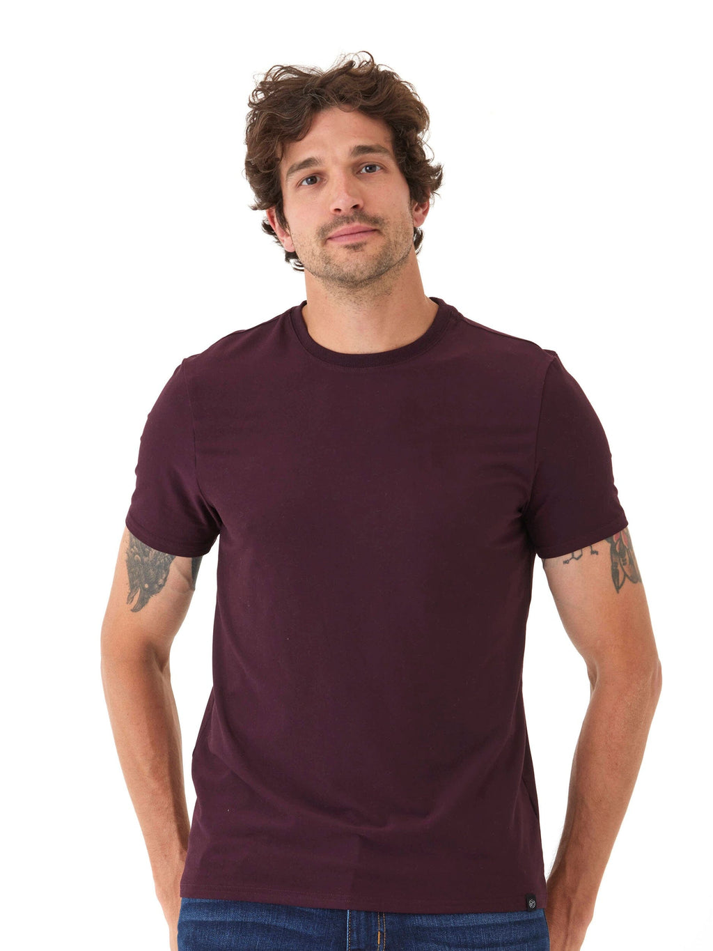 Close up of the Men's Core Luxe Jersey Crew Neck Tee in a smooth, high-quality fabric texture.