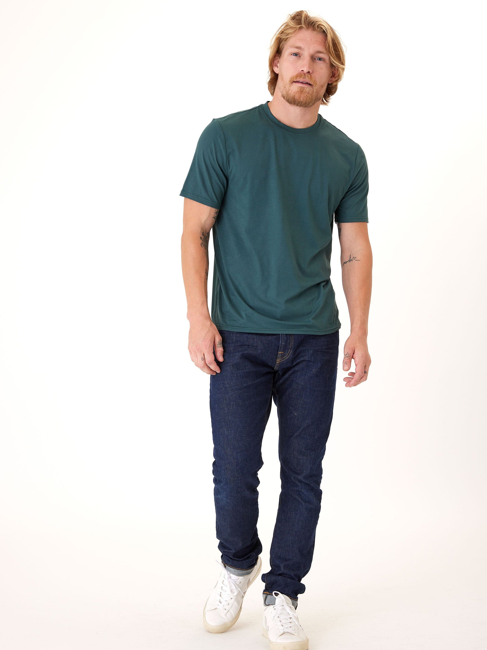 Men's Core Luxe Jersey Crew Neck Tee in Dark Green - Regular Fit