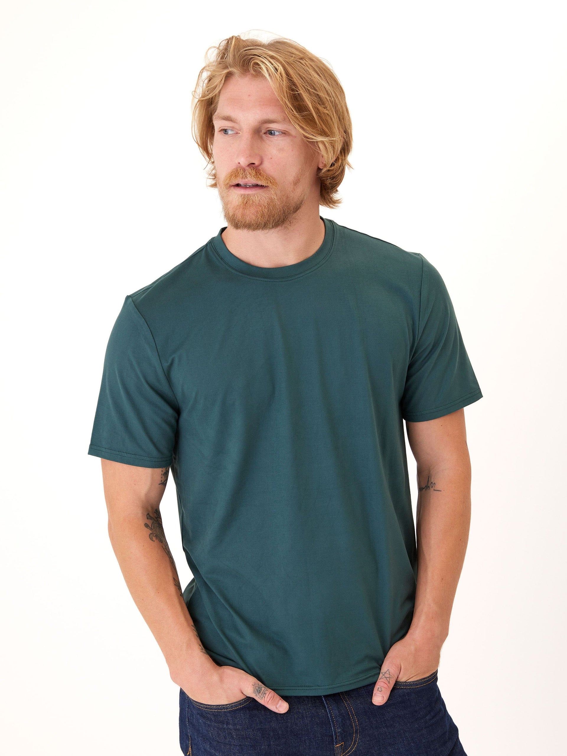 Men's Core Luxe Jersey Crew Neck Tee in Dark Green - Regular Fit
