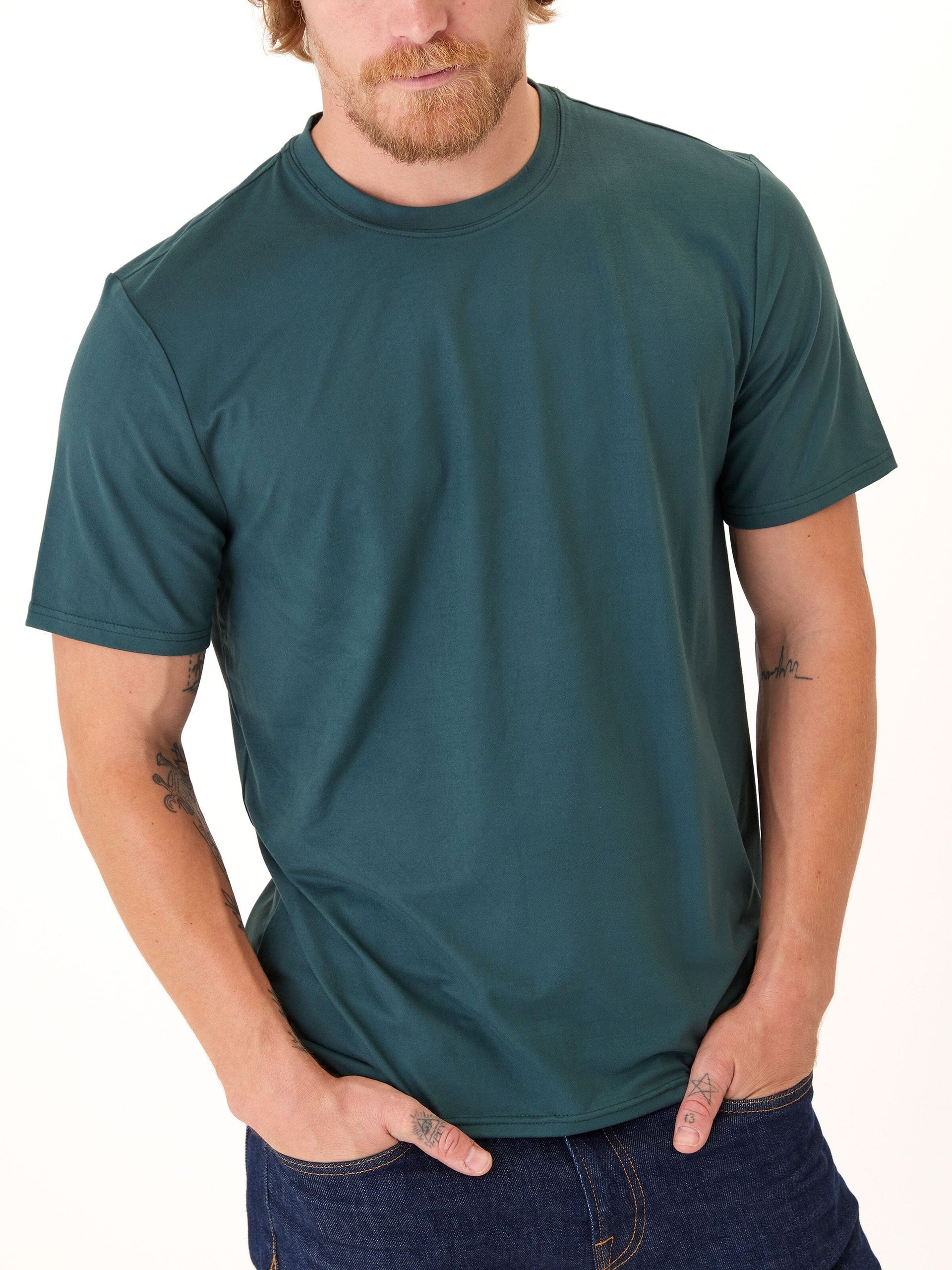 Men's Core Luxe Jersey Crew Neck Tee in Dark Green - Regular Fit