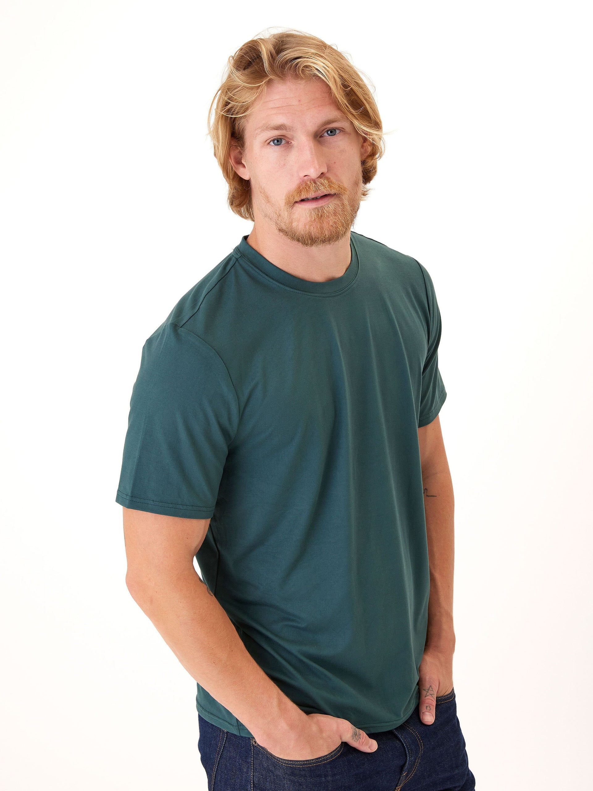 Men's Core Luxe Jersey Crew Neck Tee in Dark Green - Regular Fit