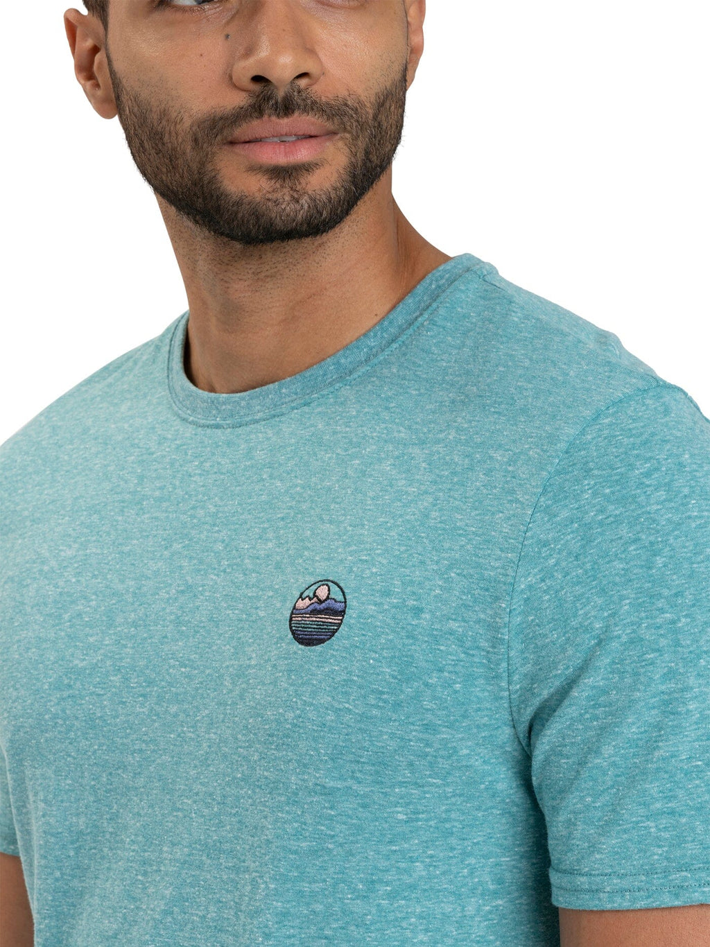 Men's Triblend Embroidered Tee in Teal and White