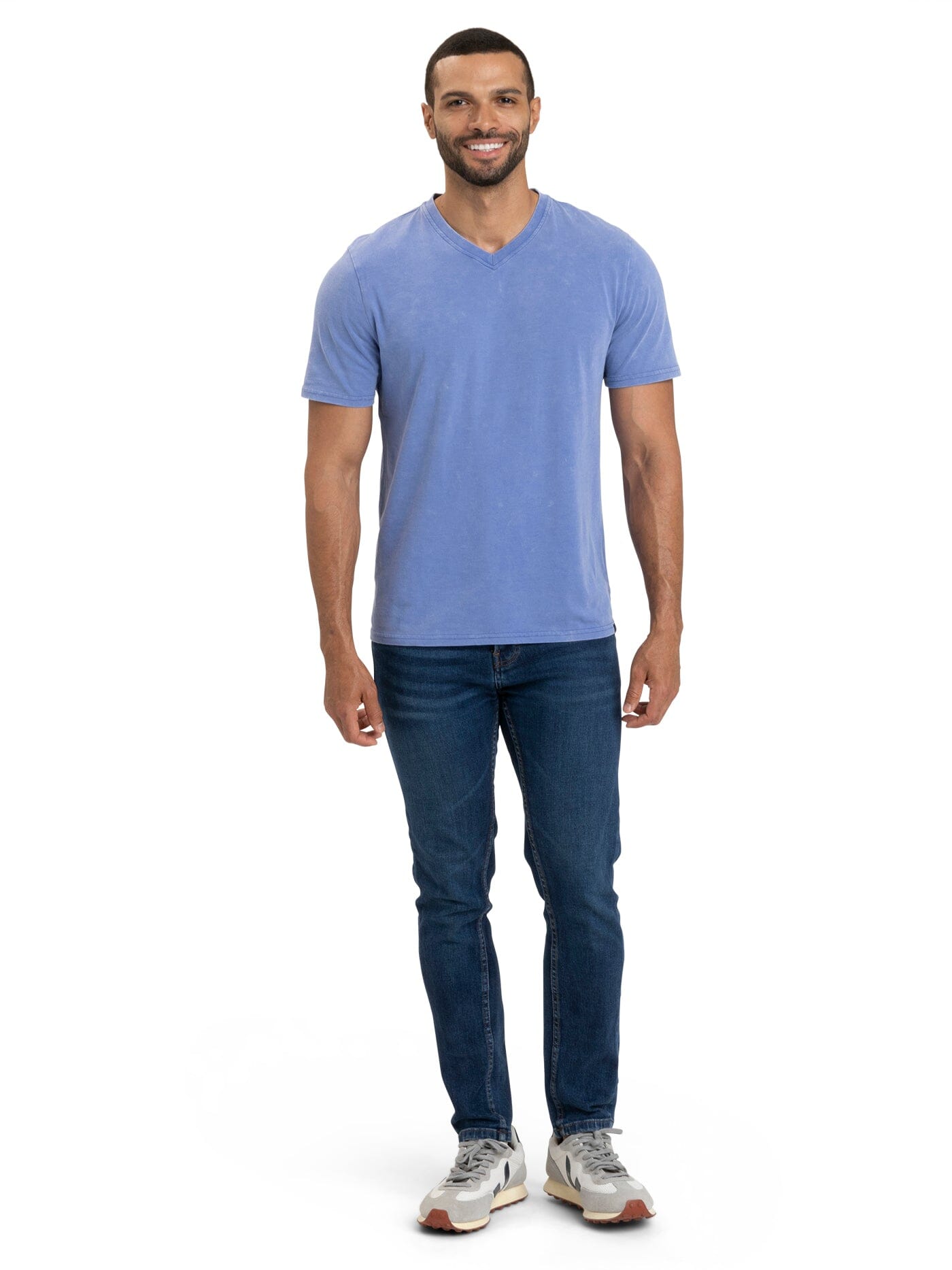 Men's Mineral Wash Jersey V-Neck Tee in Blue
