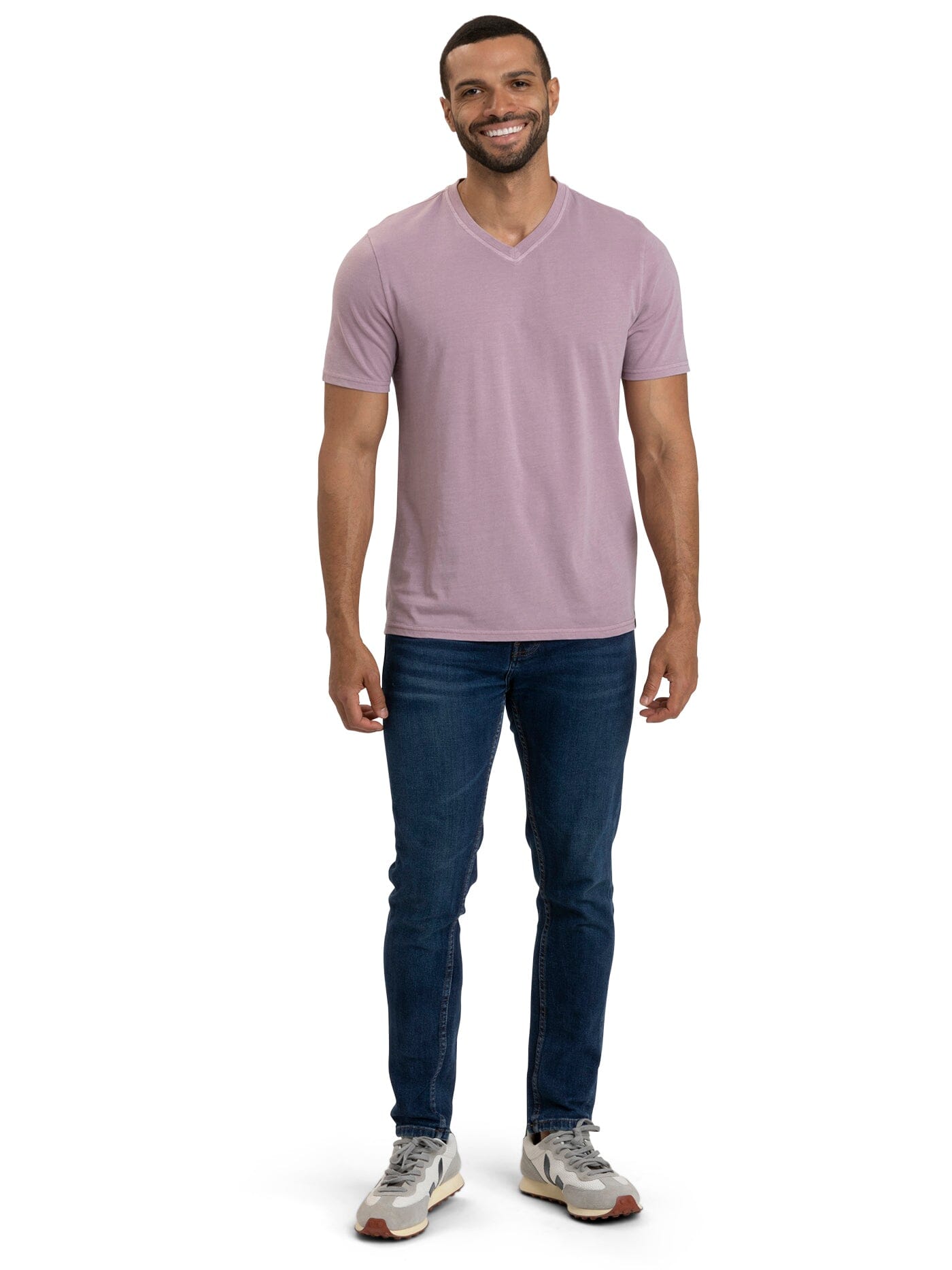 Men's Mineral Wash Jersey V-Neck Tee in Muted Mauve and Lavender