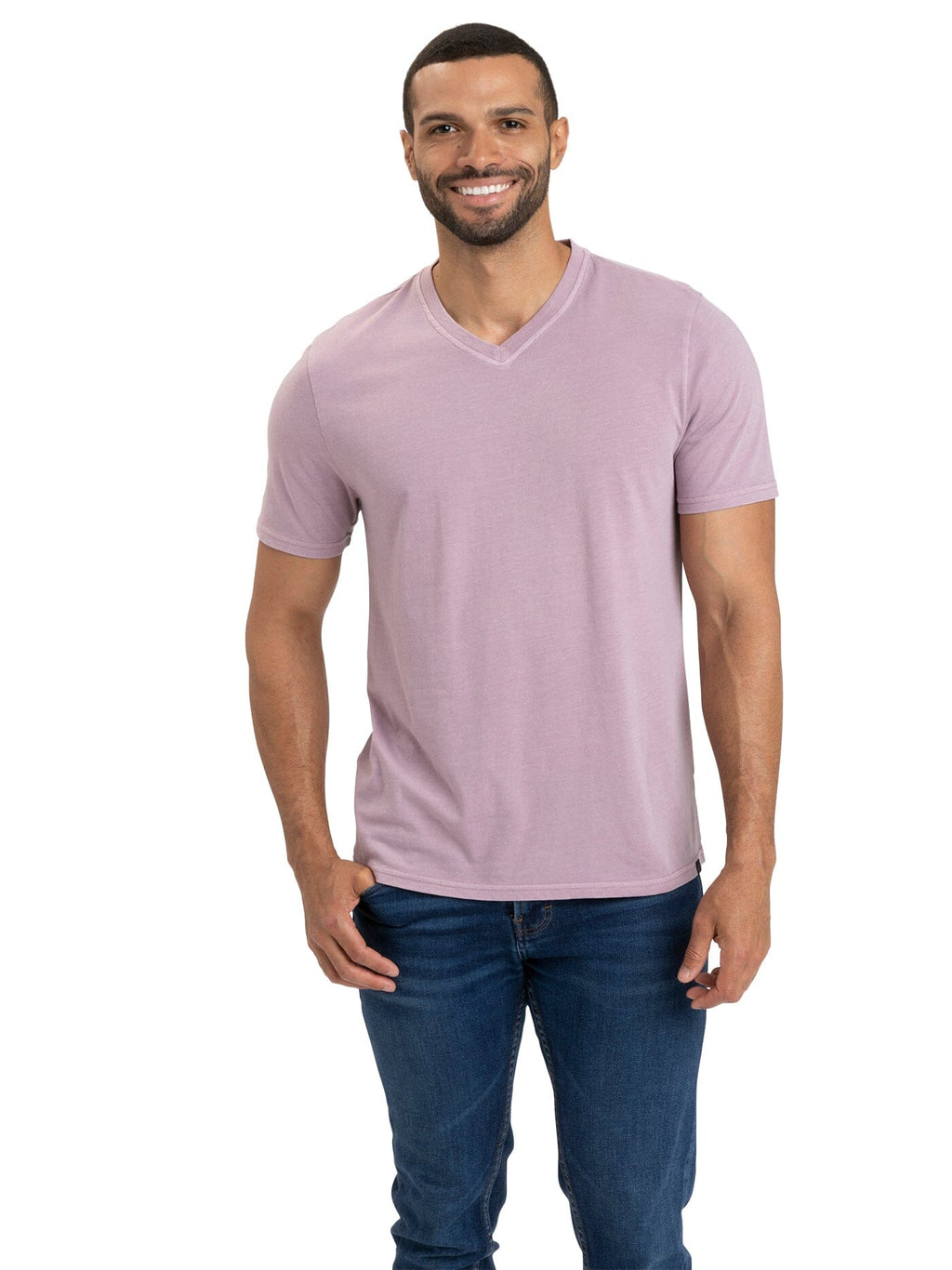 Men's Mineral Wash Jersey V-Neck Tee in Muted Mauve and Lavender