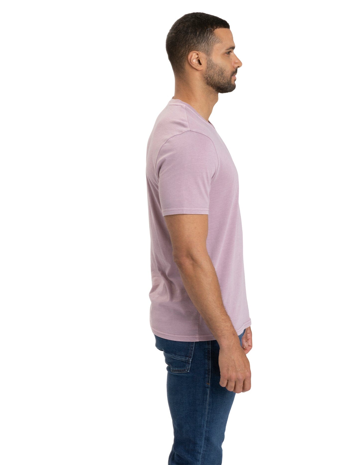 Men's Mineral Wash Jersey V-Neck Tee in Muted Mauve and Lavender