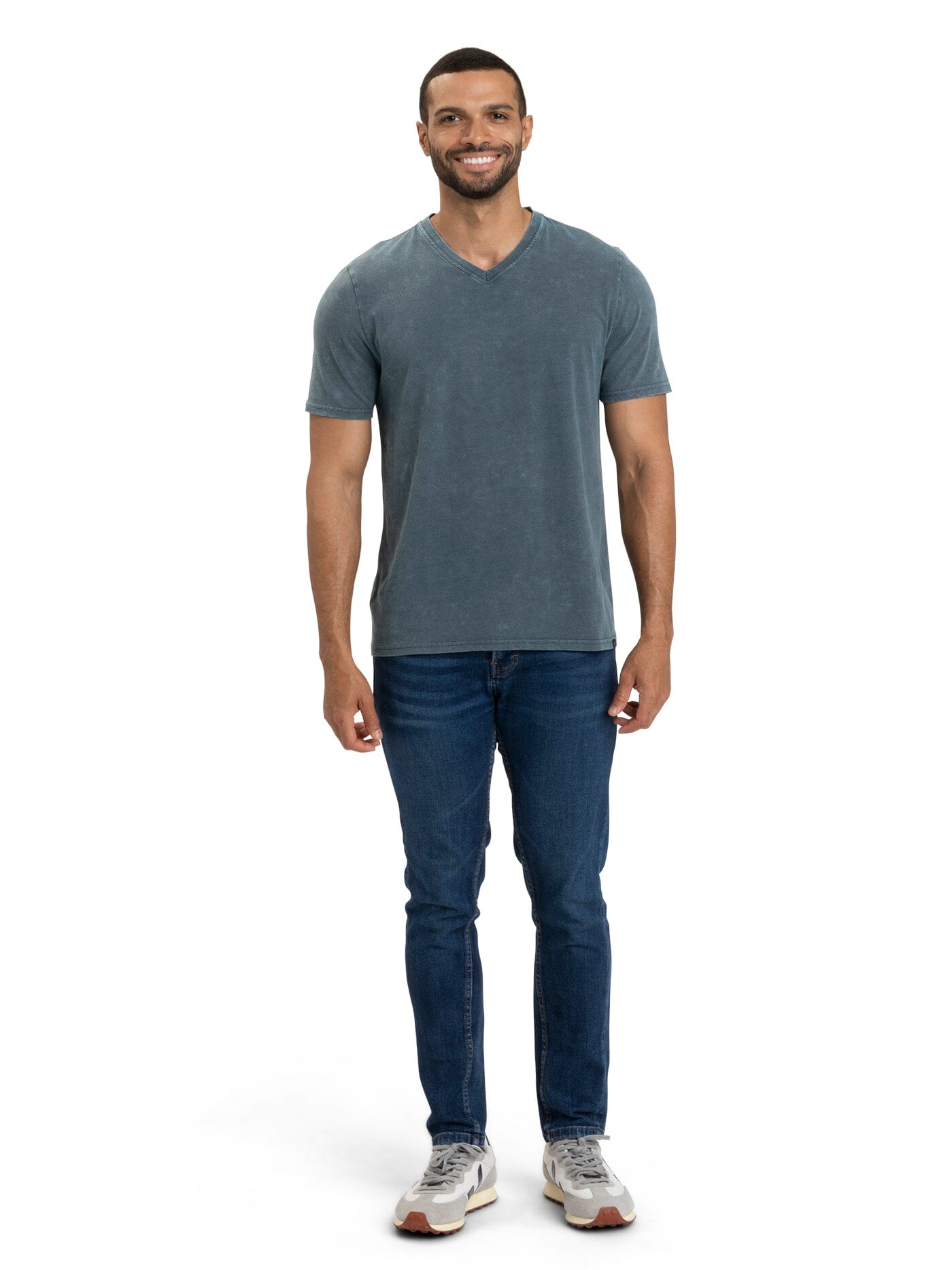 Men's Mineral Wash Jersey V-Neck Tee in Blue-Grey