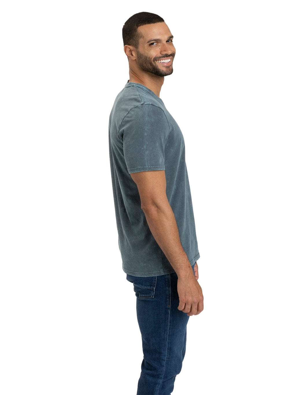 Men's Mineral Wash Jersey V-Neck Tee in Blue-Grey