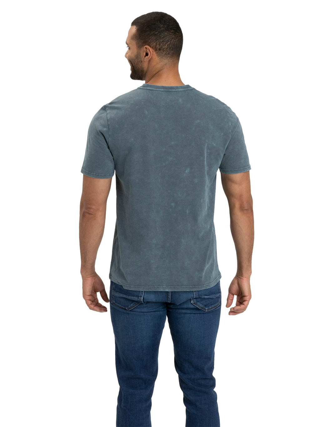 Men's Mineral Wash Jersey V-Neck Tee in Blue-Grey