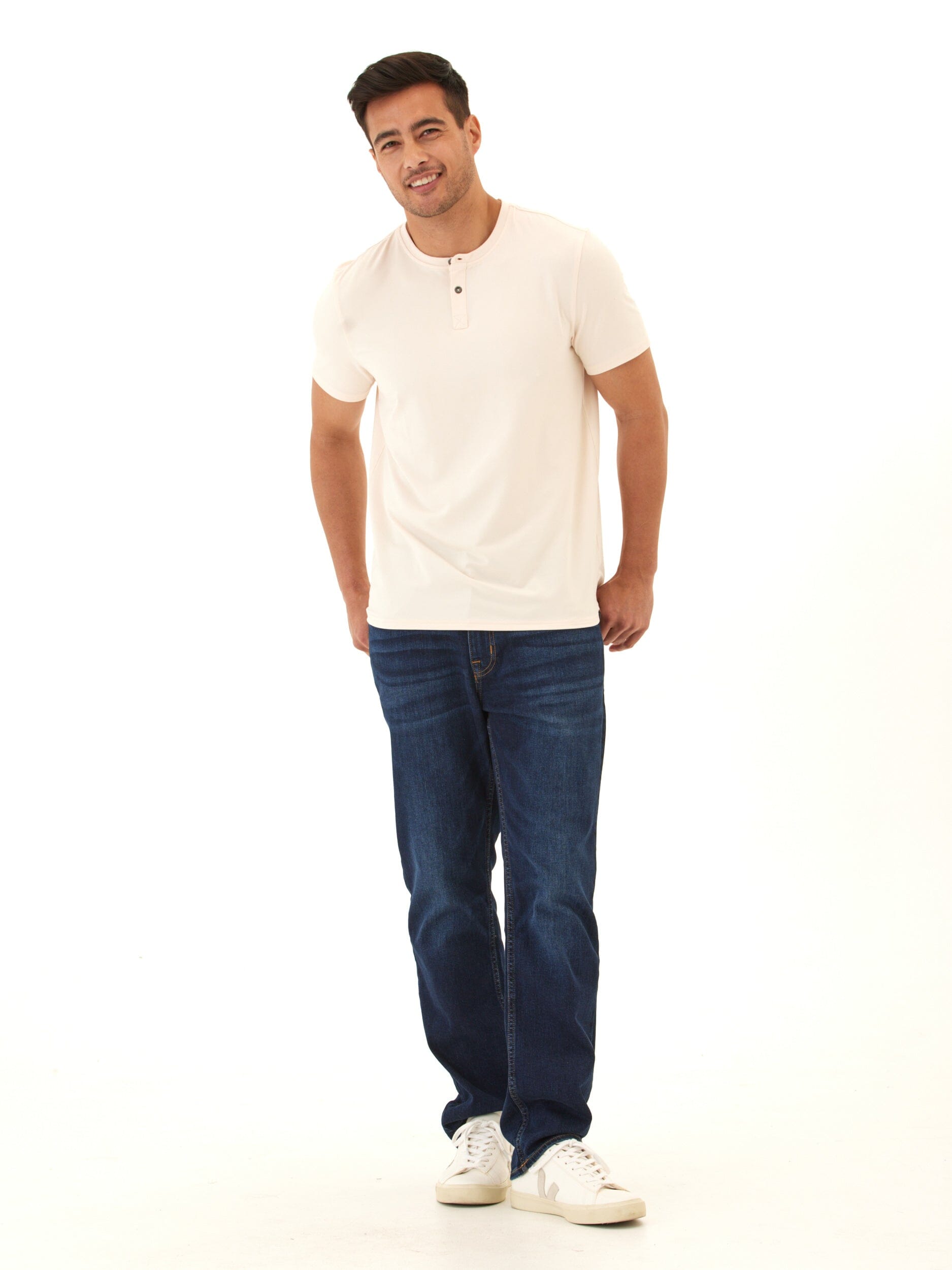 Men's Cream Luxe Jersey 2-Button Henley Shirt