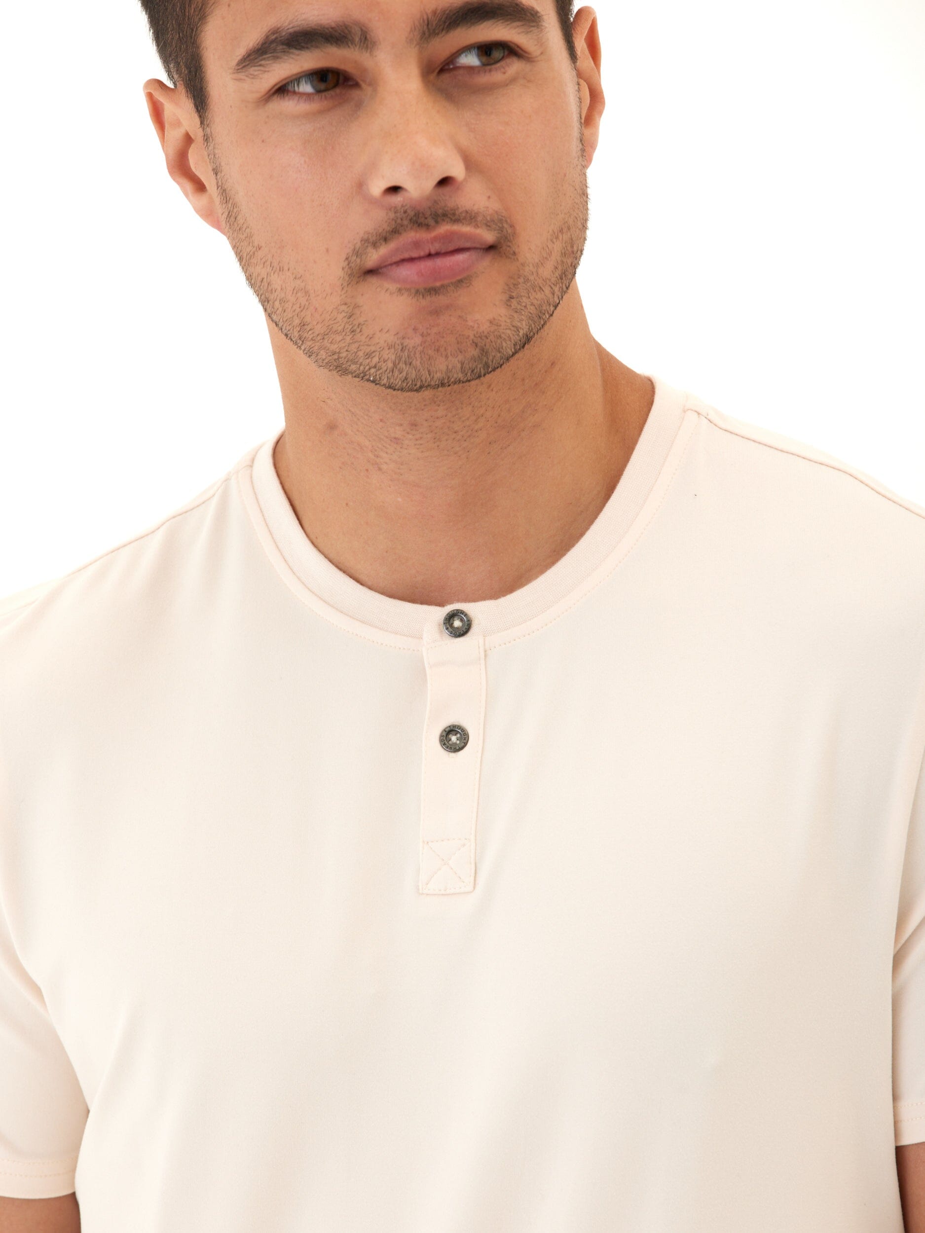 Men's Cream Luxe Jersey 2-Button Henley Shirt