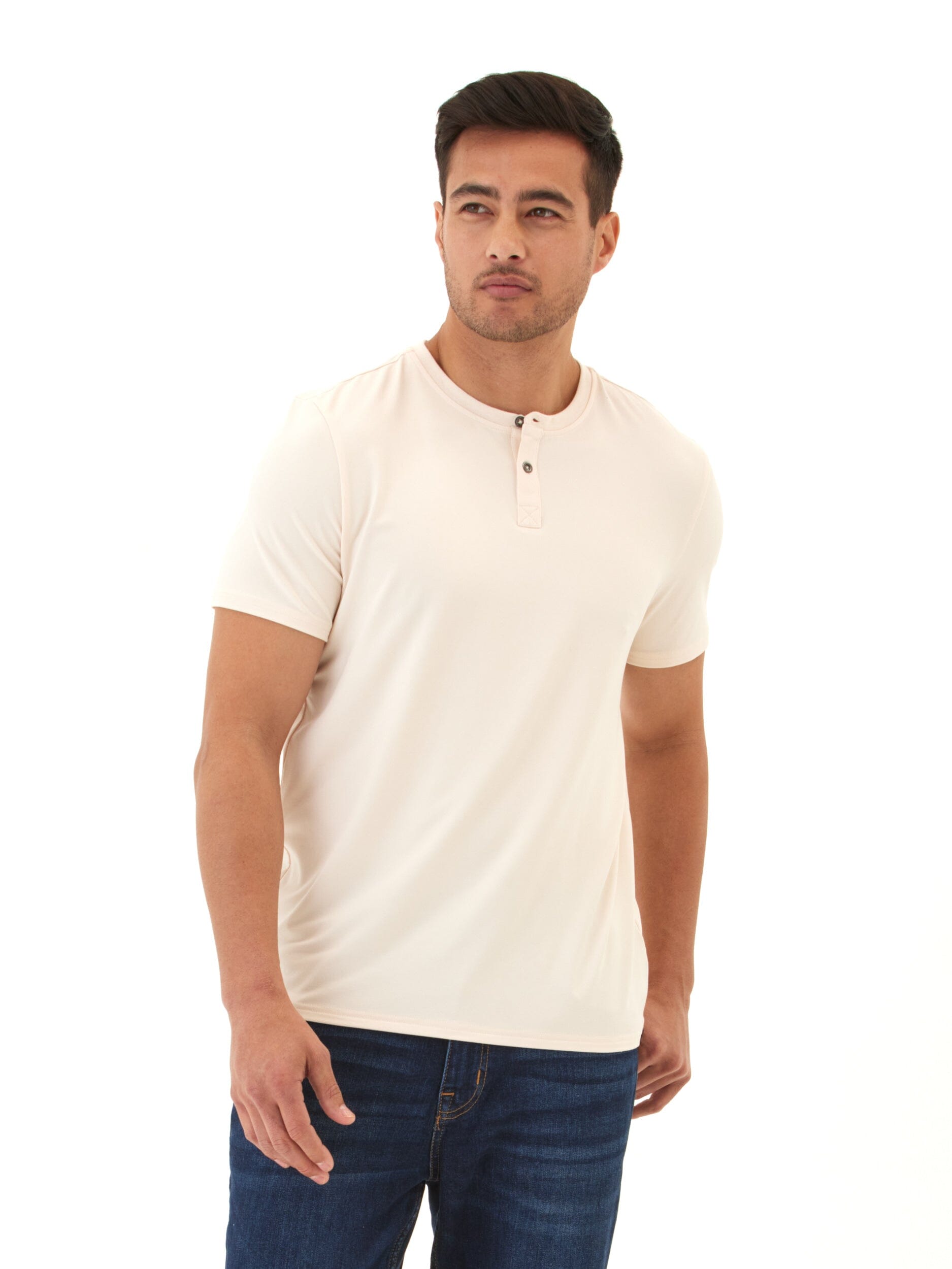 Men's Cream Luxe Jersey 2-Button Henley Shirt