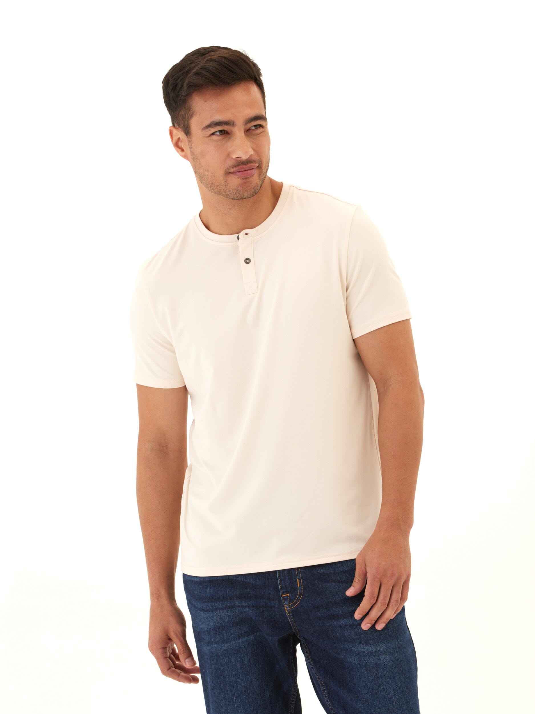 Men's Cream Luxe Jersey 2-Button Henley Shirt