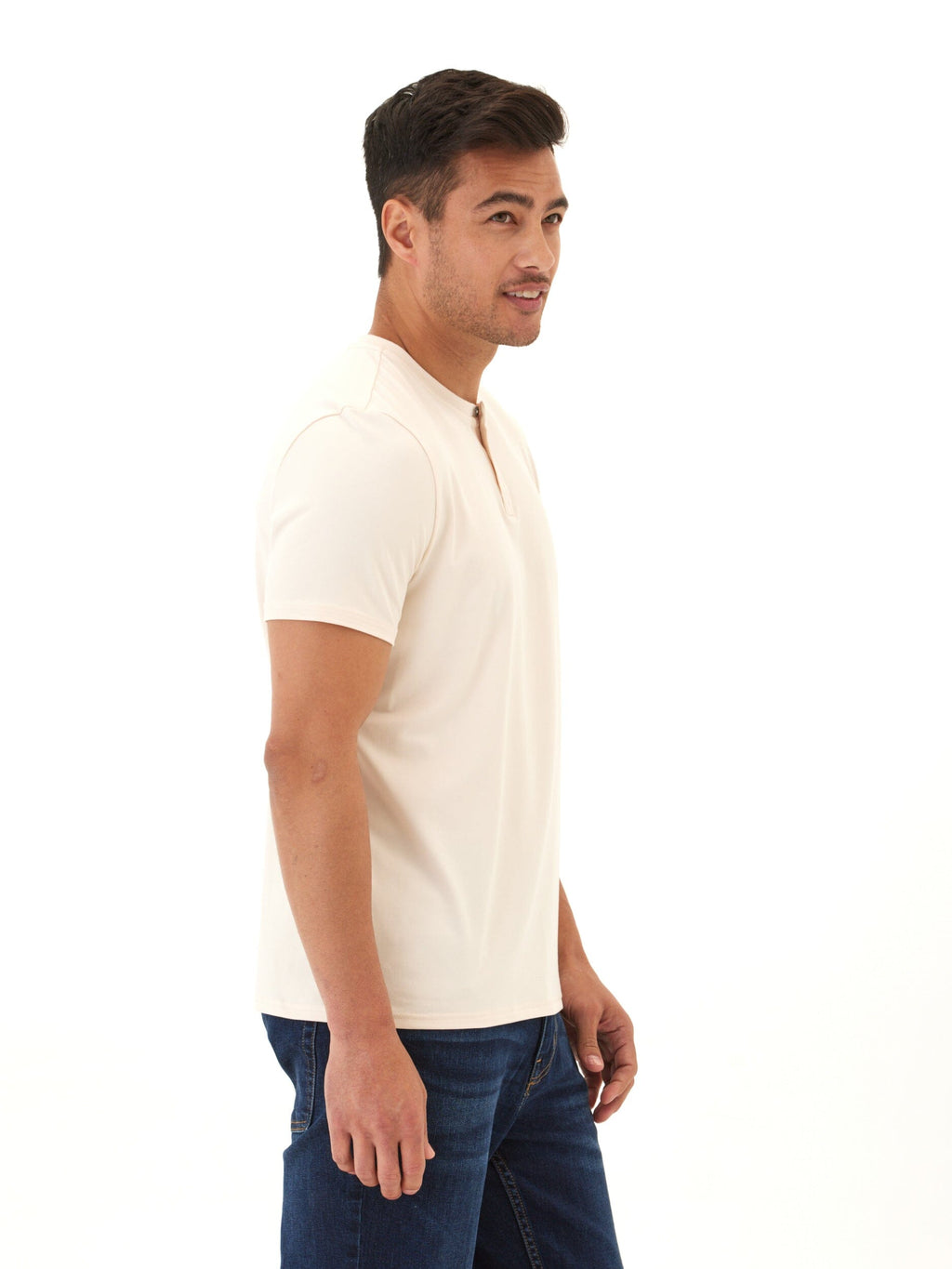 Men's Cream Luxe Jersey 2-Button Henley Shirt