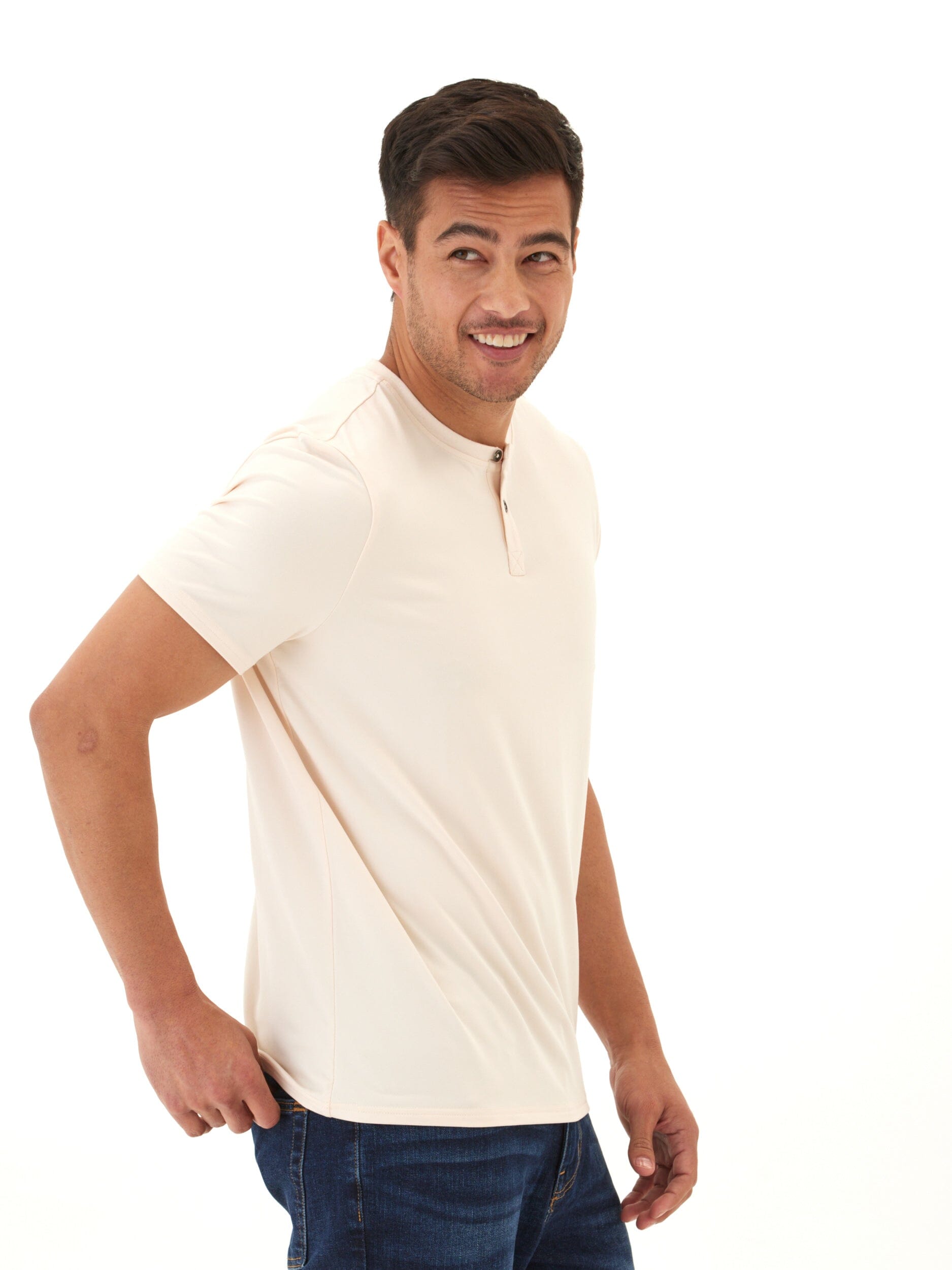 Men's Cream Luxe Jersey 2-Button Henley Shirt