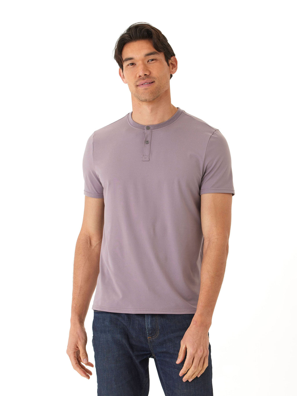Frederick Luxe Jersey 2 Button Henley in Muted Purple & Lavender