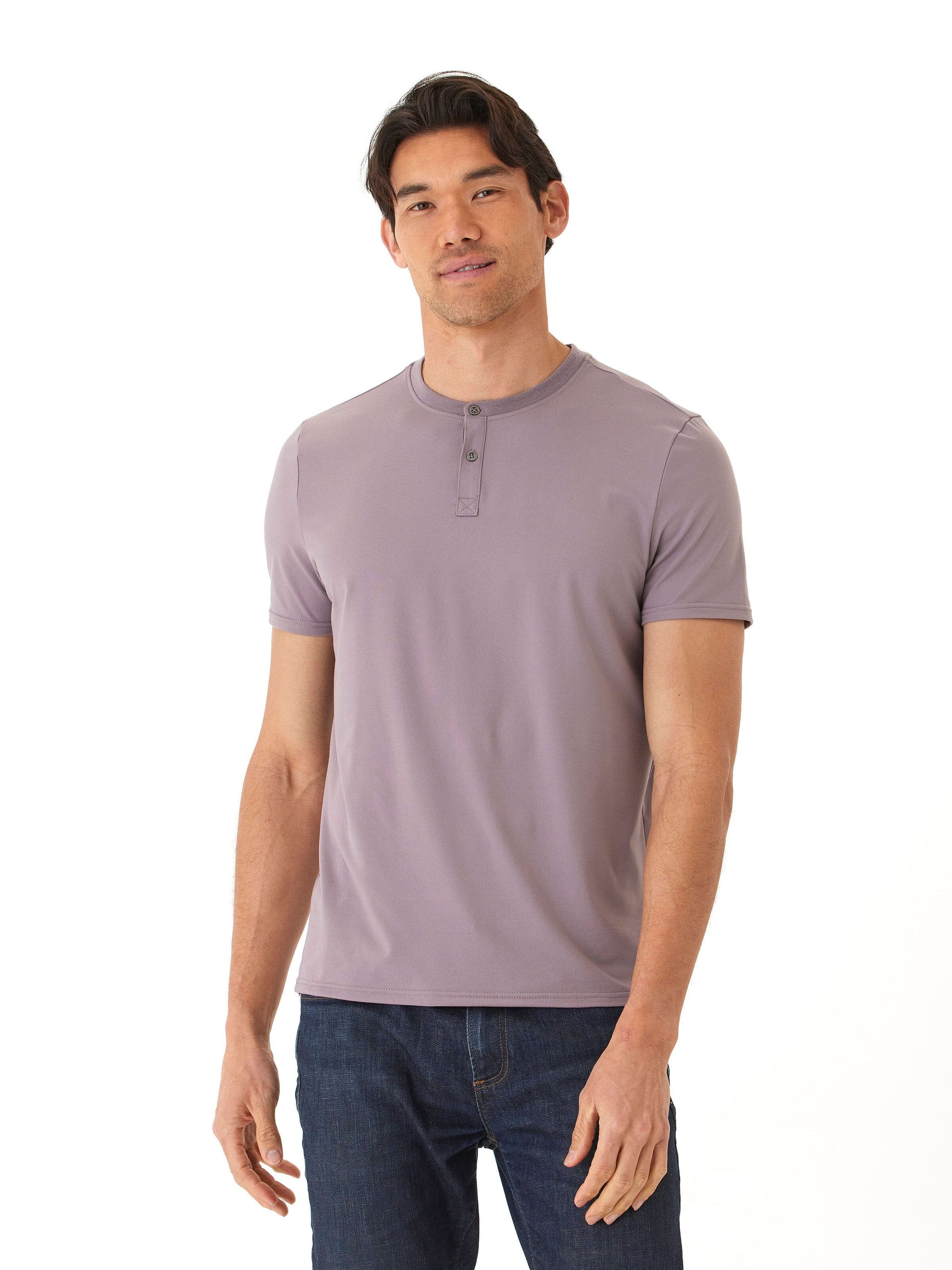 Frederick Luxe Jersey 2 Button Henley in Muted Purple & Lavender