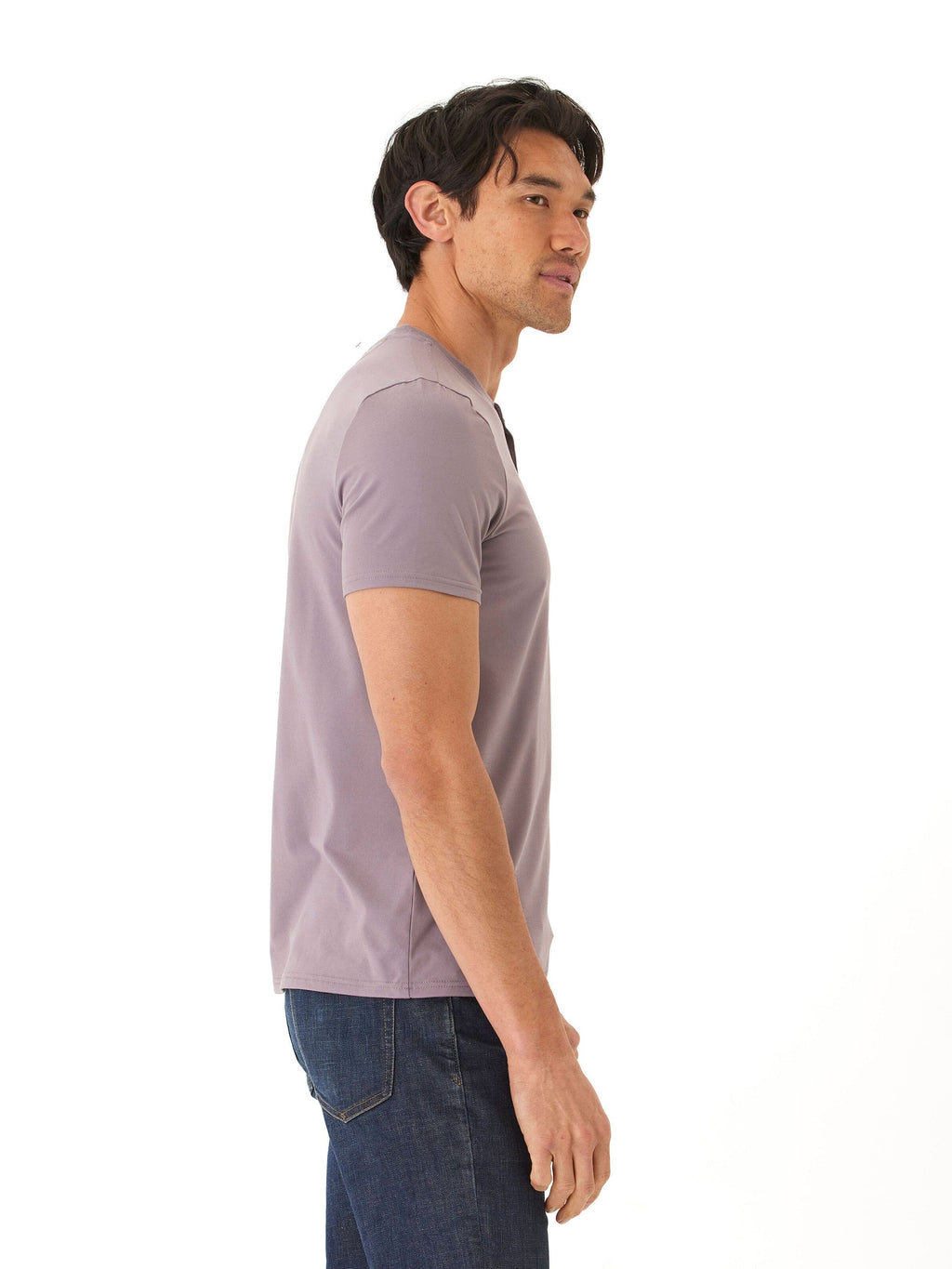 Frederick Luxe Jersey 2 Button Henley in Muted Purple & Lavender