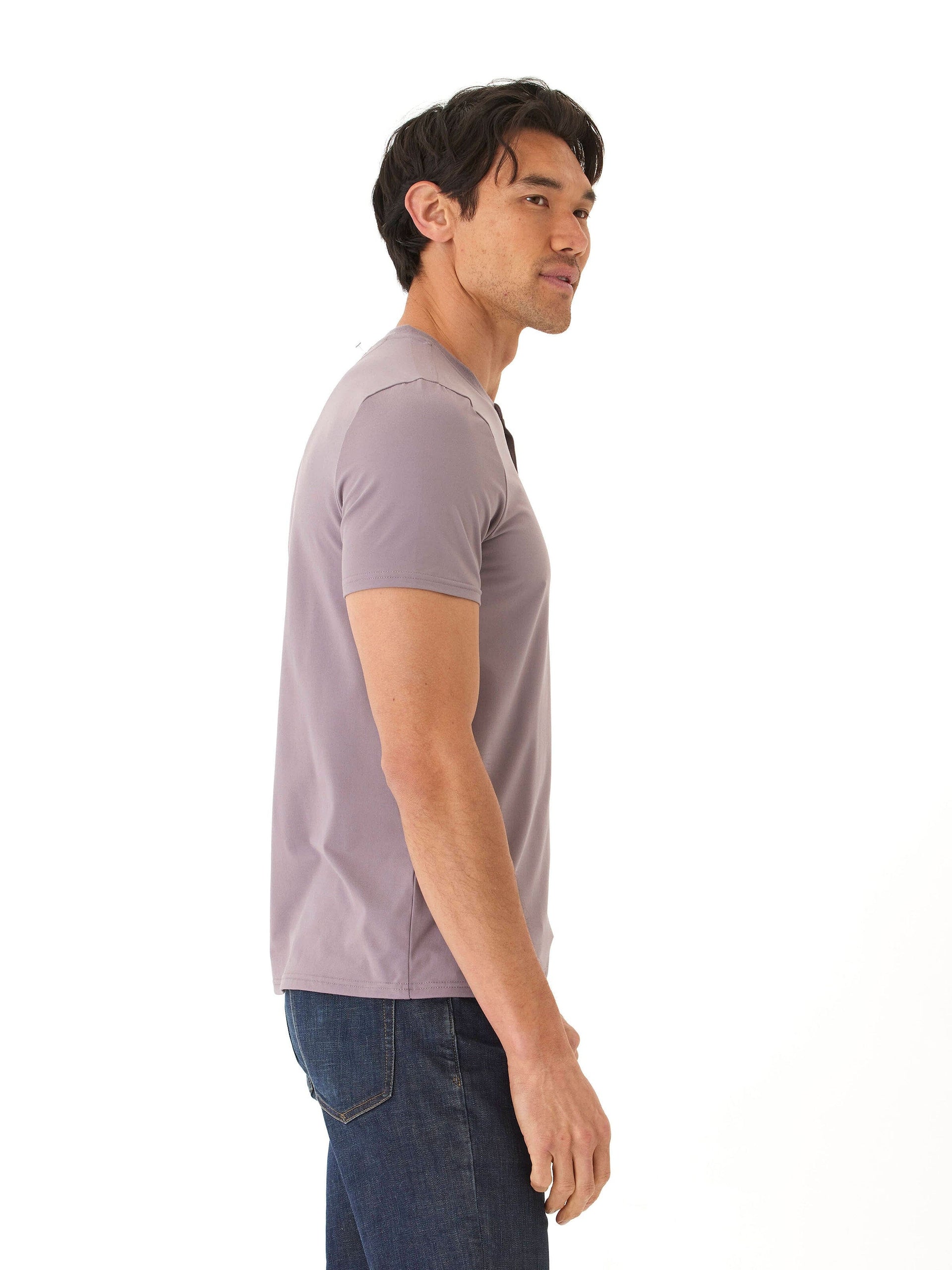 Frederick Luxe Jersey 2 Button Henley in Muted Purple & Lavender