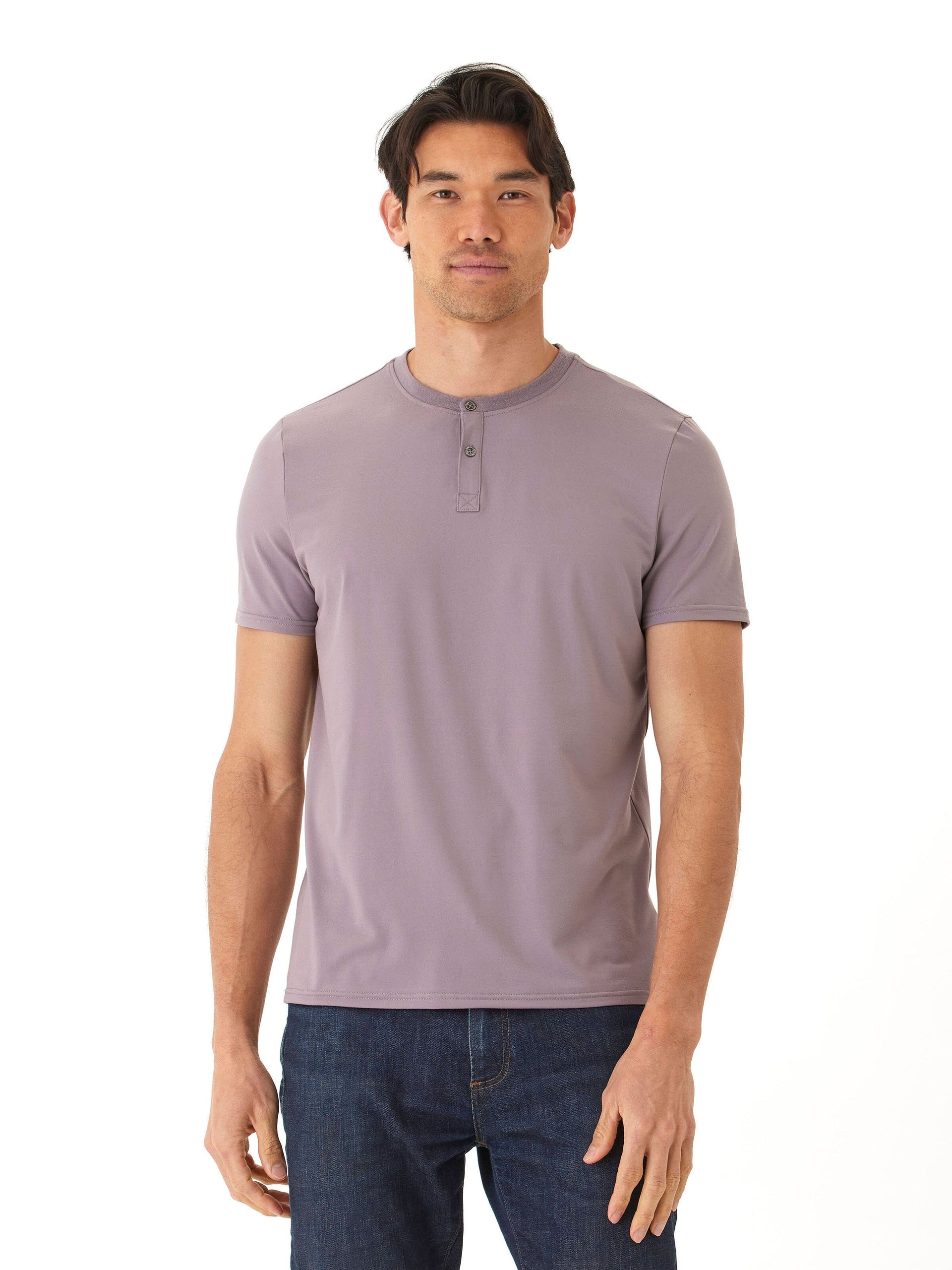 Frederick Luxe Jersey 2 Button Henley in Muted Purple & Lavender