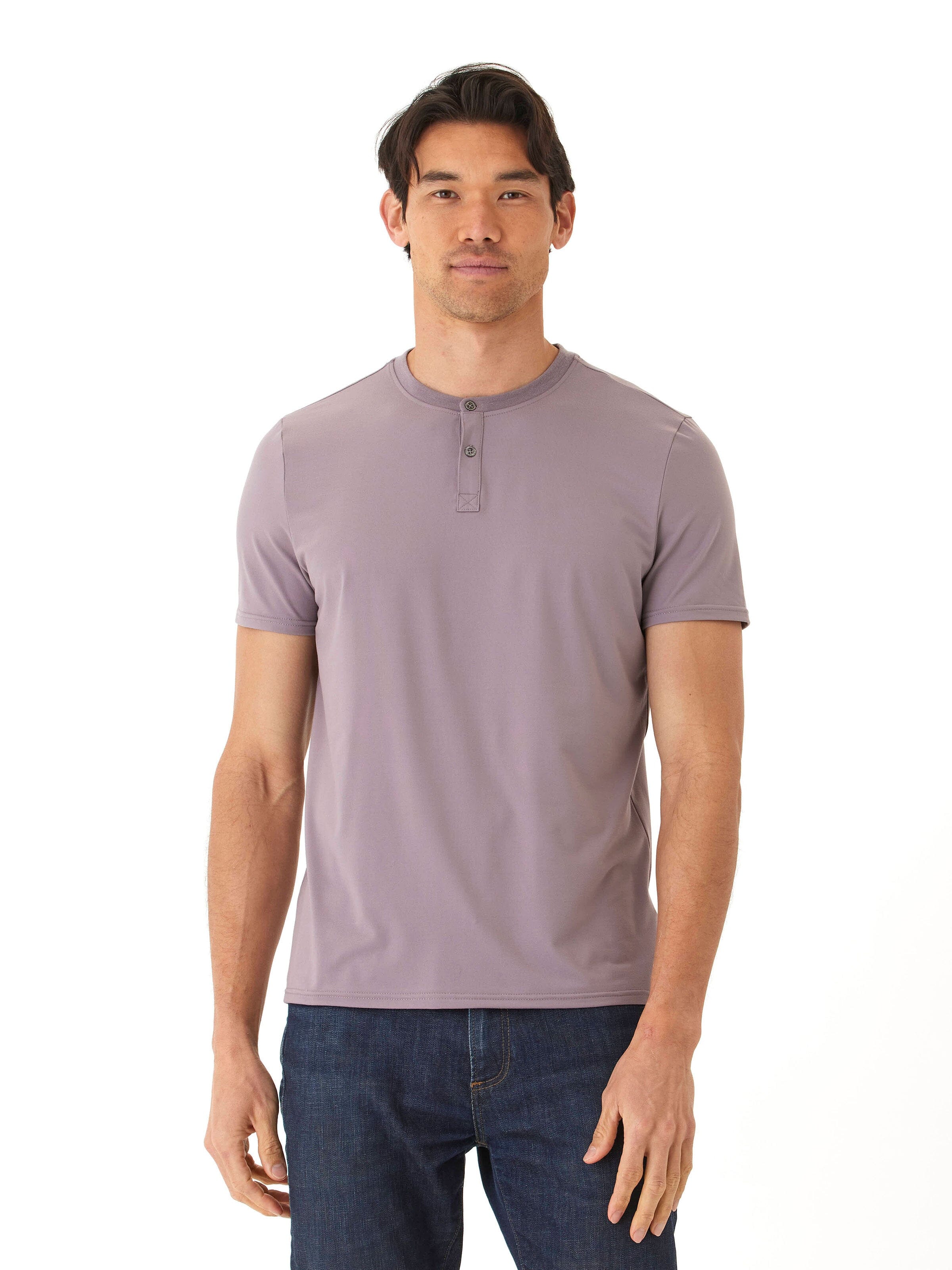 Frederick Luxe Jersey 2 Button Henley in Muted Purple & Lavender