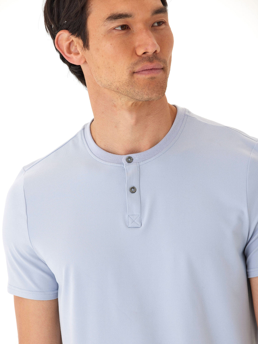 Men’s Luxe Jersey 2-Button Henley in Light Blue